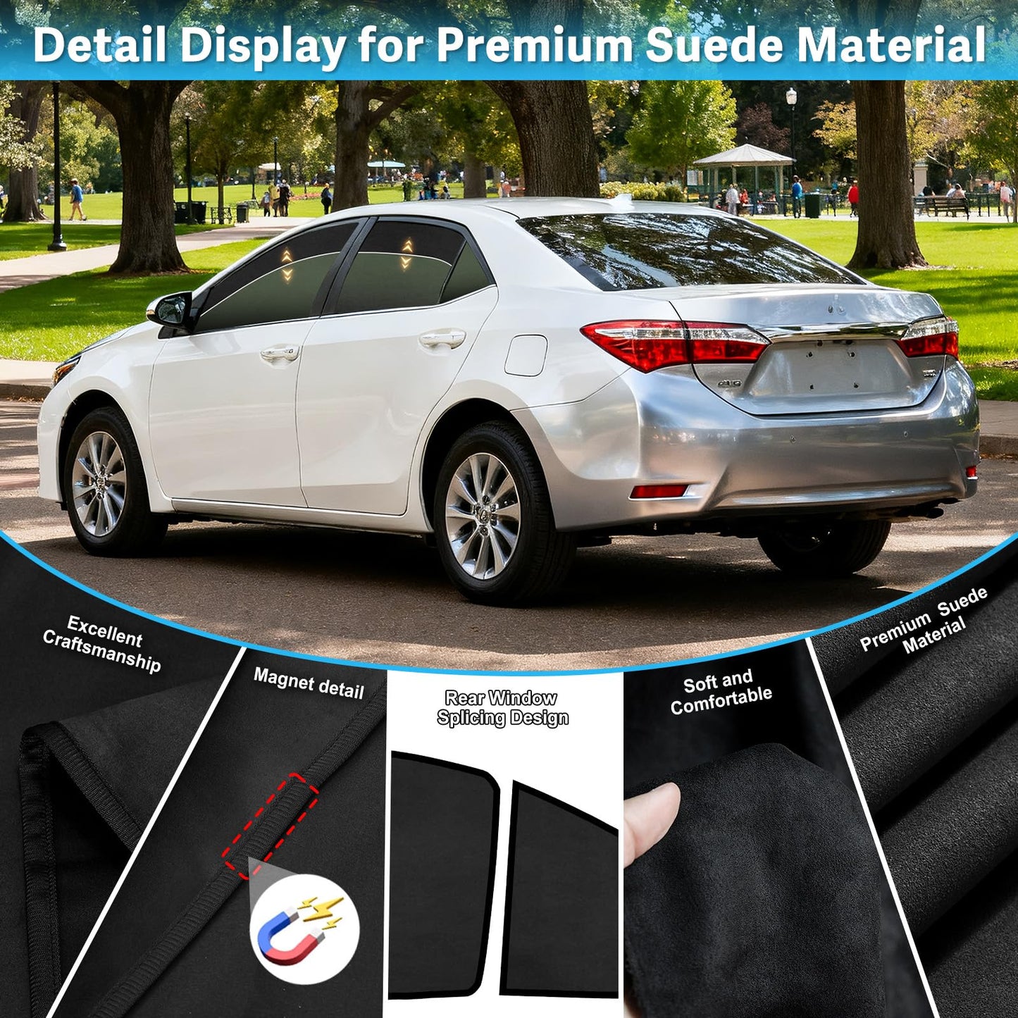 Custom Fit Car Window Shades for Toyota Corolla 2019-2024, 4-Pack Magnetic Blackout Covers for Privacy and UV Protection