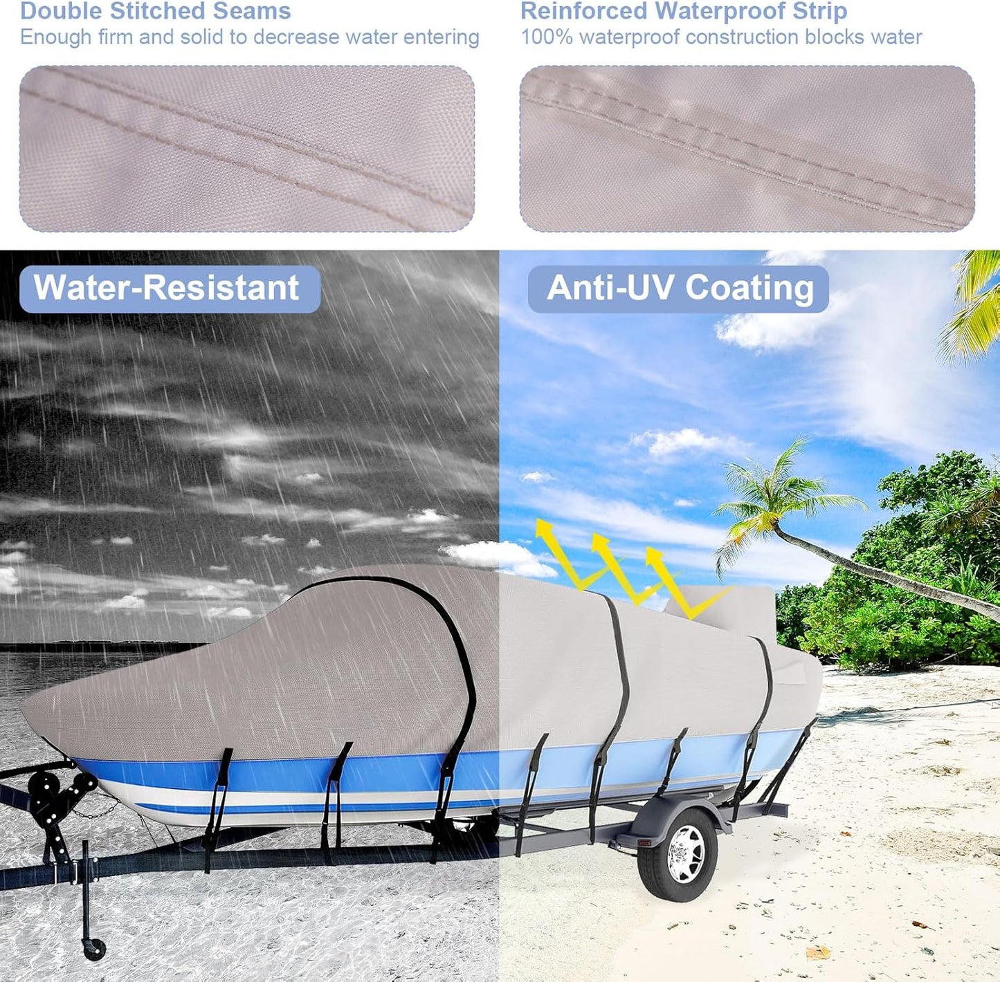 Waterproof 17'-19' Boat Cover, 800D UV-Resistant Marine Fabric for Bass, Tri-Hull, V-Hull Boats