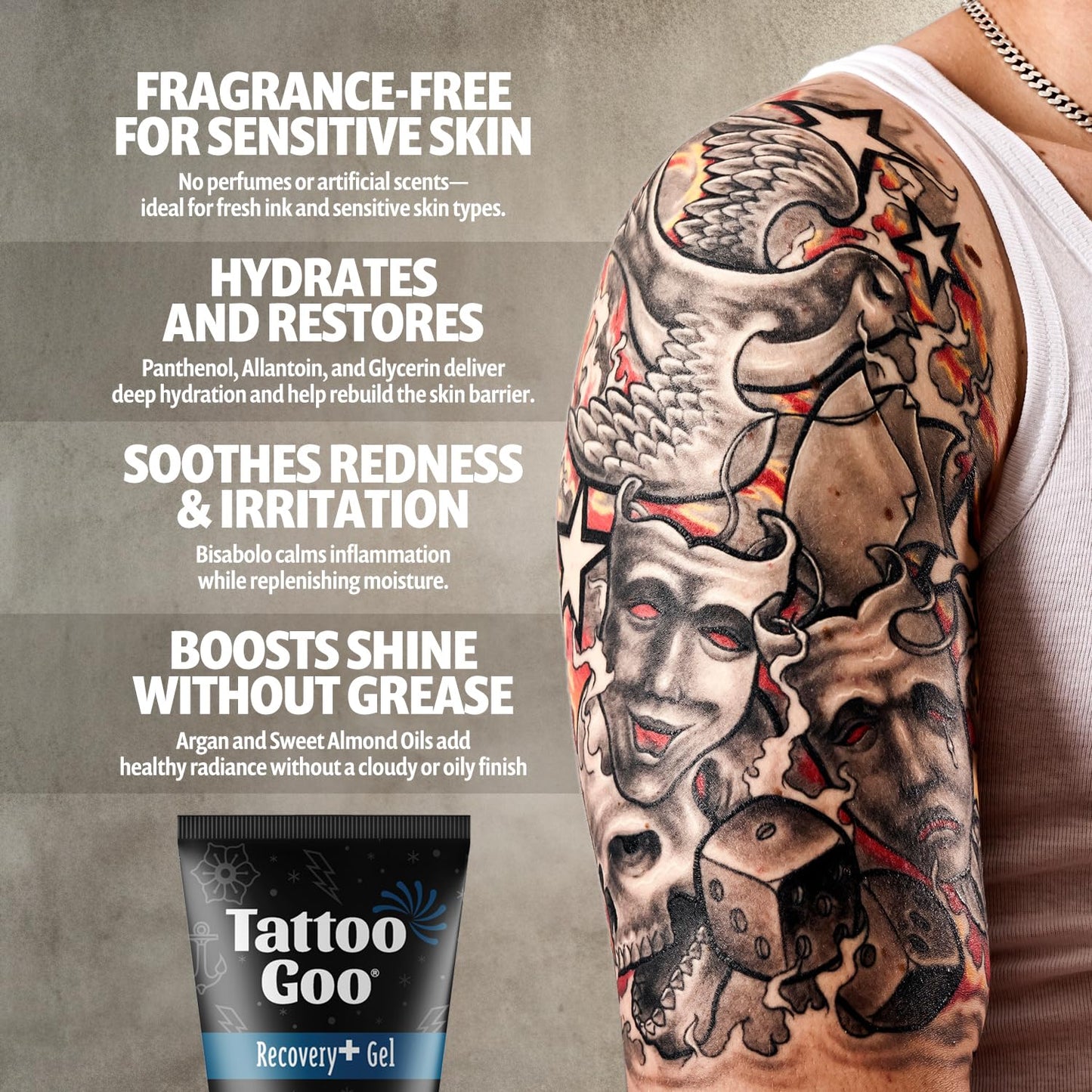 Tattoo Goo Recovery Gel for Tattoo Aftercare - 2 oz (60 ml) - Hydrating & Brightening Gel with Panthenol, Allantoin & Glycerin