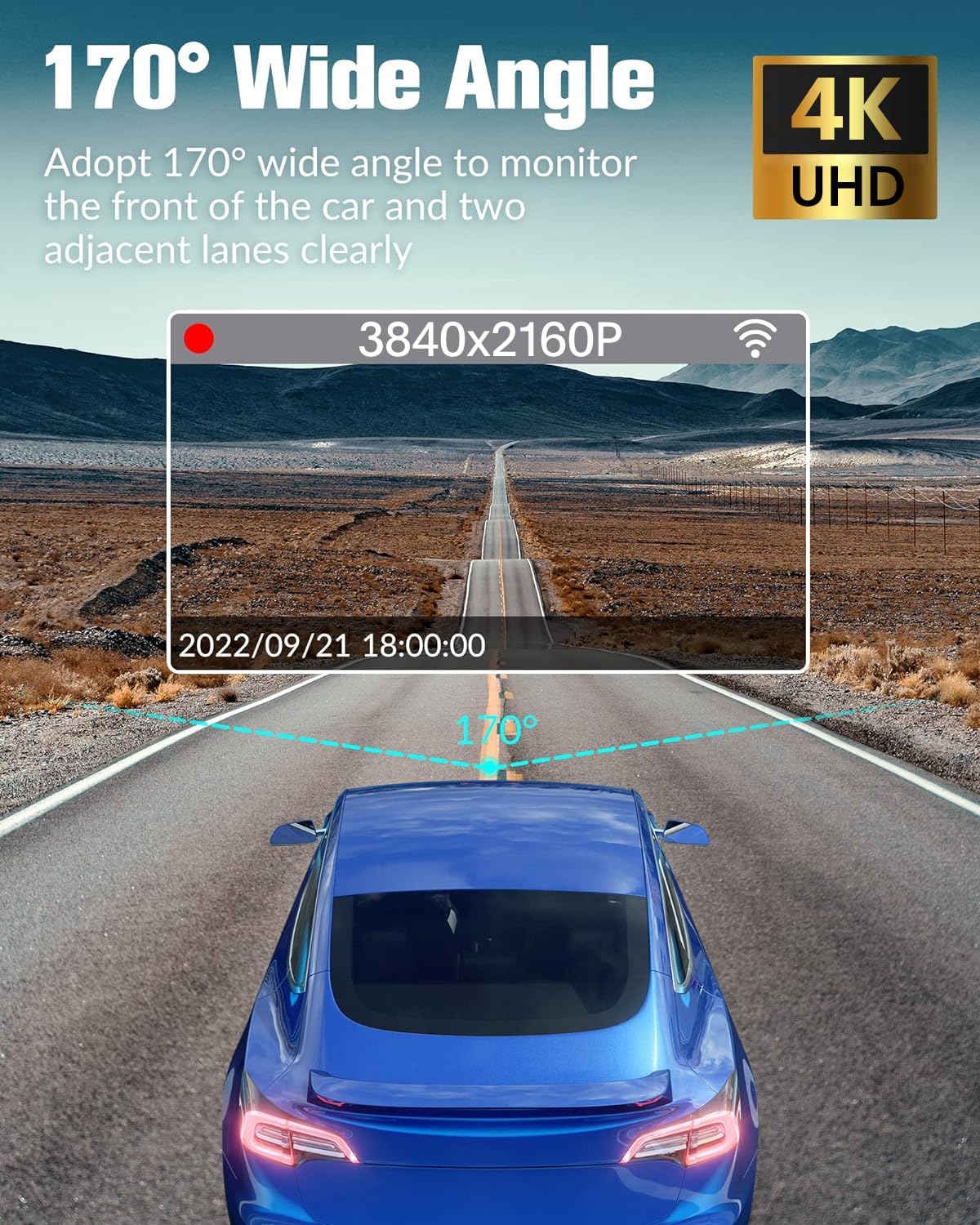3 Channel Dash Camera for Cars - 4K UHD Front, Rear, and Inside Cabin Triple Dash Cam with 32GB SD Card and IR Night Vision