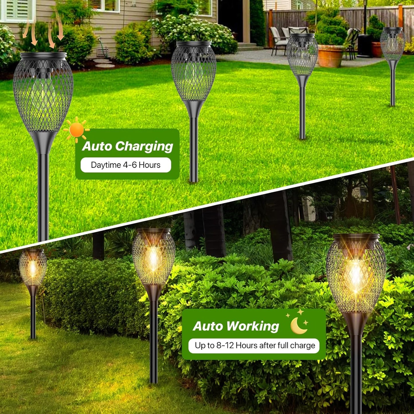 Solar Pathway Lights 4 Pack - Outdoor IP65 Waterproof with Auto On/Off, Warm White