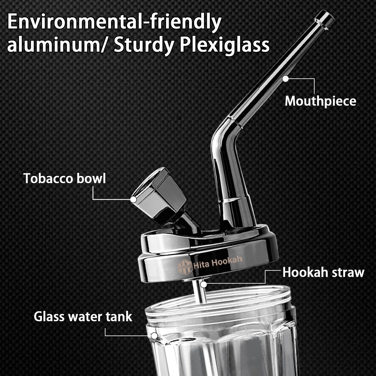Portable Hookah Water Pipe Set - Compact Travel Design - Black
