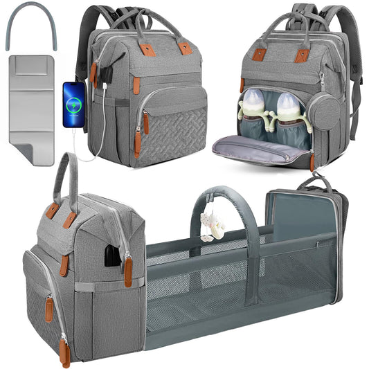 Diaper Bag Backpack with Changing Pad and Insulated Bottle Holders - Grey