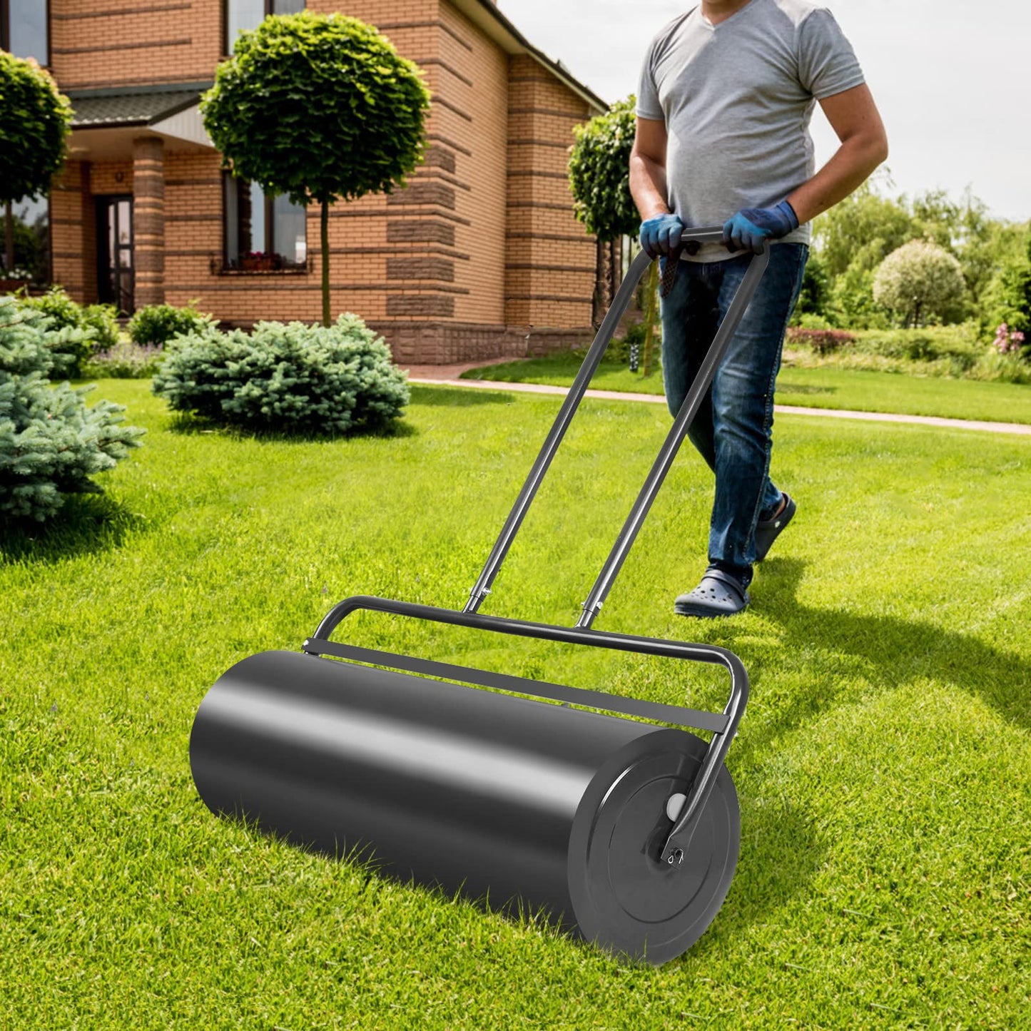 24 Inch Steel Lawn Roller 13 Gallon Pull and Push Yard Roller