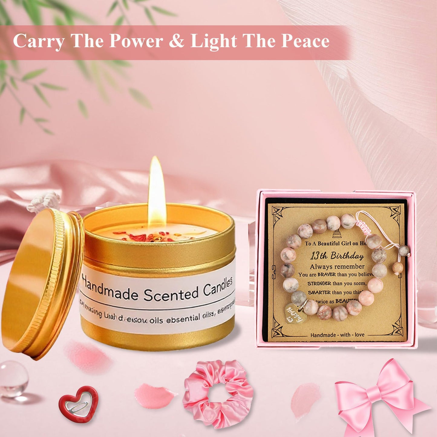 13th Birthday Gift Box for Girls, 11-Piece Sweet 13 Set with 16 oz Tumbler, Candle, Bath Bomb, Socks, Jewelry, Makeup Bag & Card (M, 13th)