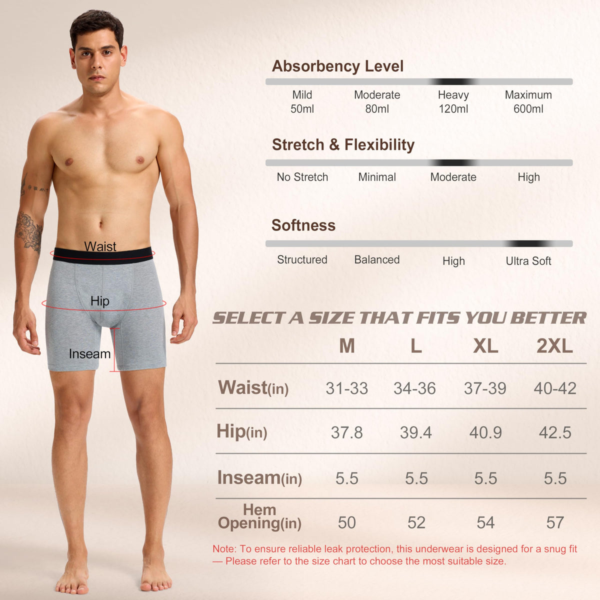 Men's Washable Incontinence Underwear, 120ml Absorbent Leak Proof Briefs, 3 Pack, Grey, XL