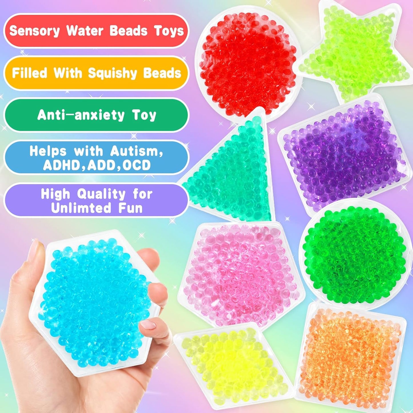 Squishy Stress Balls 9 Pack - Geometric Shapes for Kids, Sensory Toys