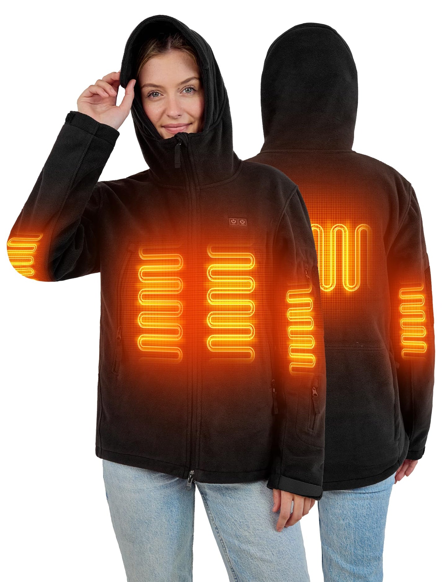 Heated Jacket with 12V 16000mAh Battery Pack - Polar Fleece Winter Hooded Coat for Men and Women