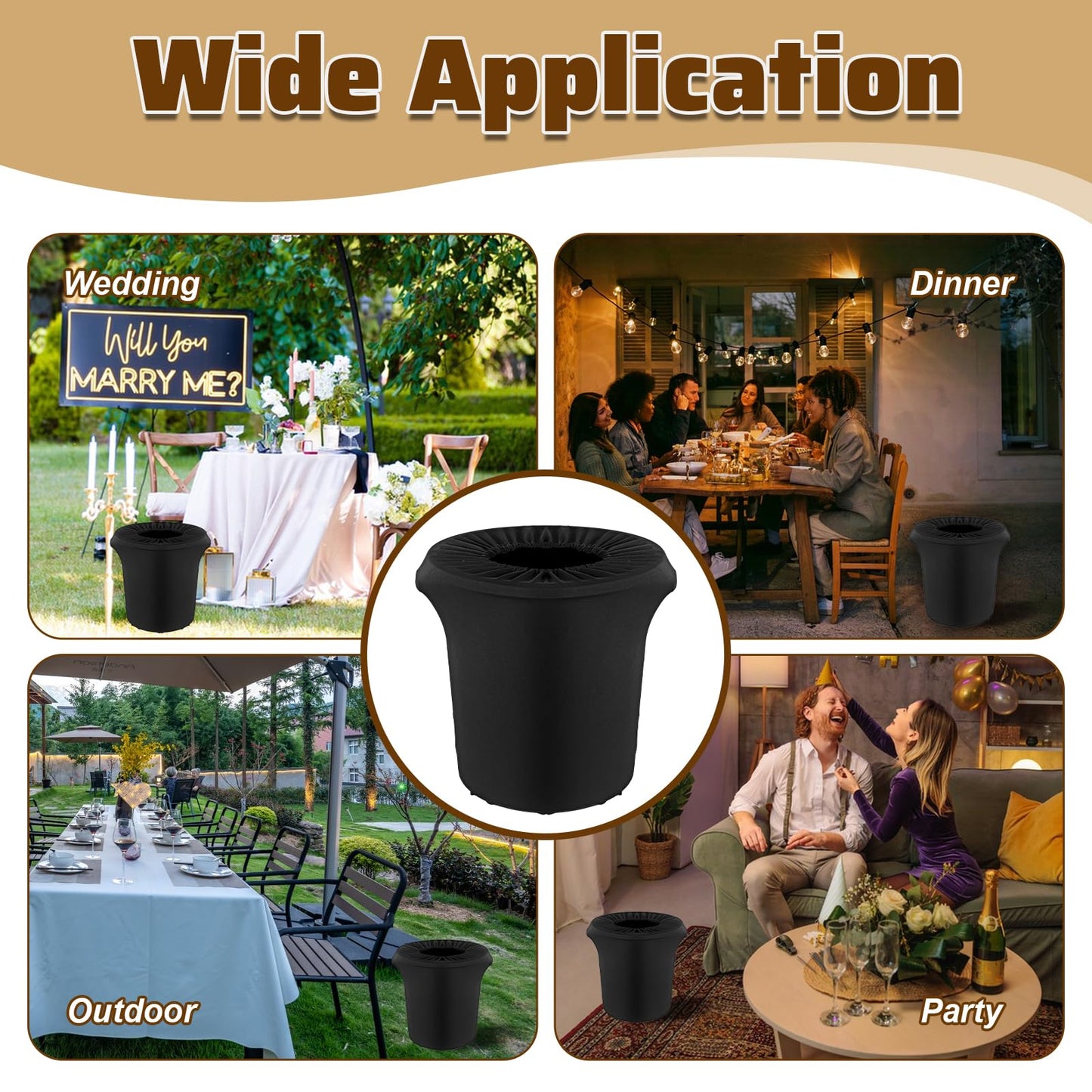 4-Pack Black Spandex Trash Can Covers for 32 Gallon Round Outdoor Bins - Decorative Elastic Bin Wraps for Weddings and Events