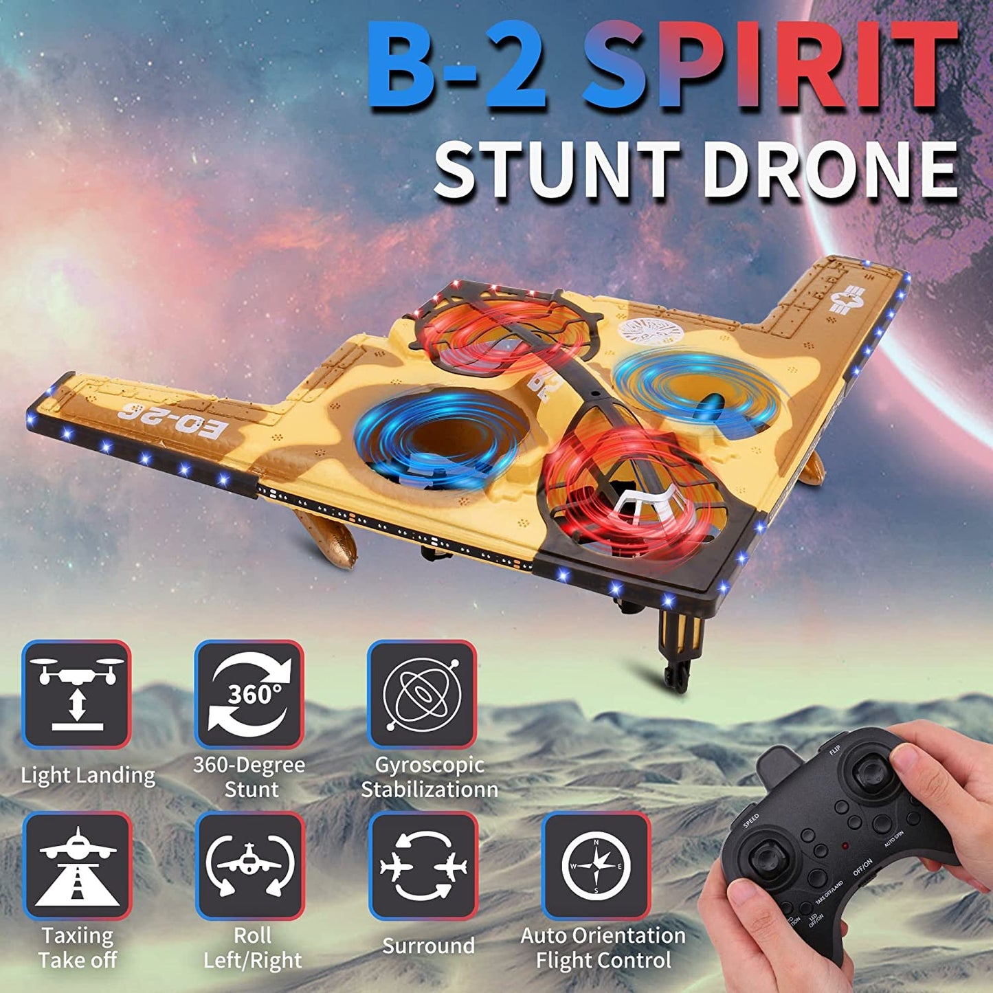 Beginner Remote Control Airplane for Kids 8-12, Cool LED-Lit RC Jet Plane, Stunt-Performing, Easy Maneuverability, Safe & High-Quality Material, Inspired by B2 Spirit Bomber - Perfect Gift for Young Flight Enthusiasts