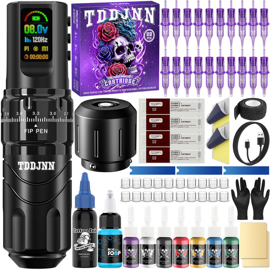 Professional Wireless Tattoo Gun Pen Kit with 1800mAh Battery, 7 Adjustable Stroke Lengths (2.4mm-4.2mm), and OLED Display