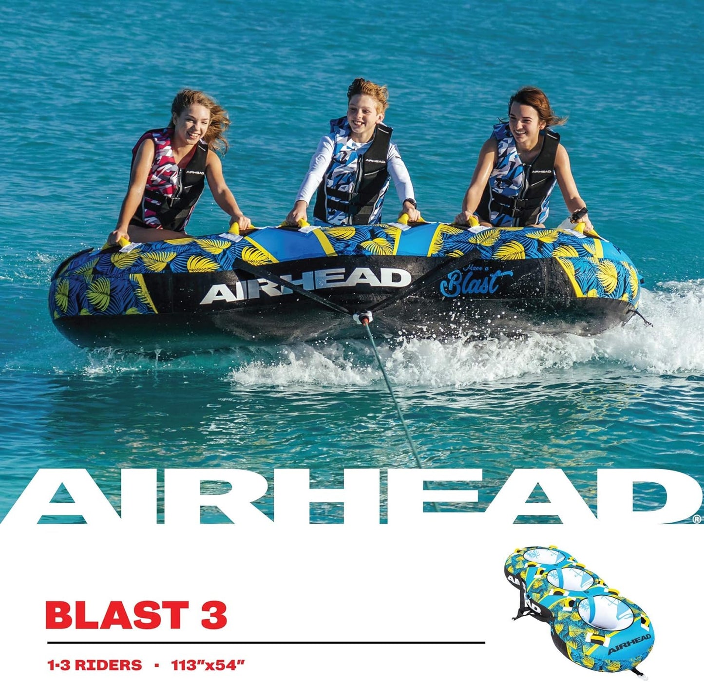 3-Rider Towable Tube with Dual Tow Points for Watersports Fun