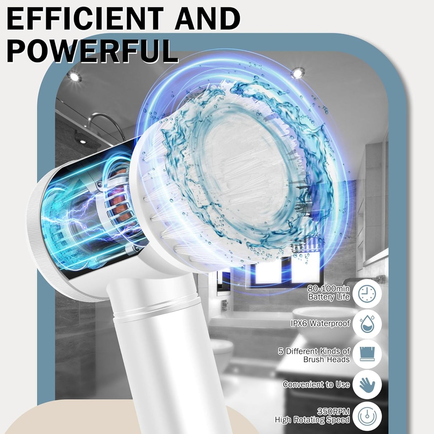 Cordless Electric Spin Scrubber with 5 Replaceable Heads: Ideal for Tub, Shower, Tile, and Floor Cleaning