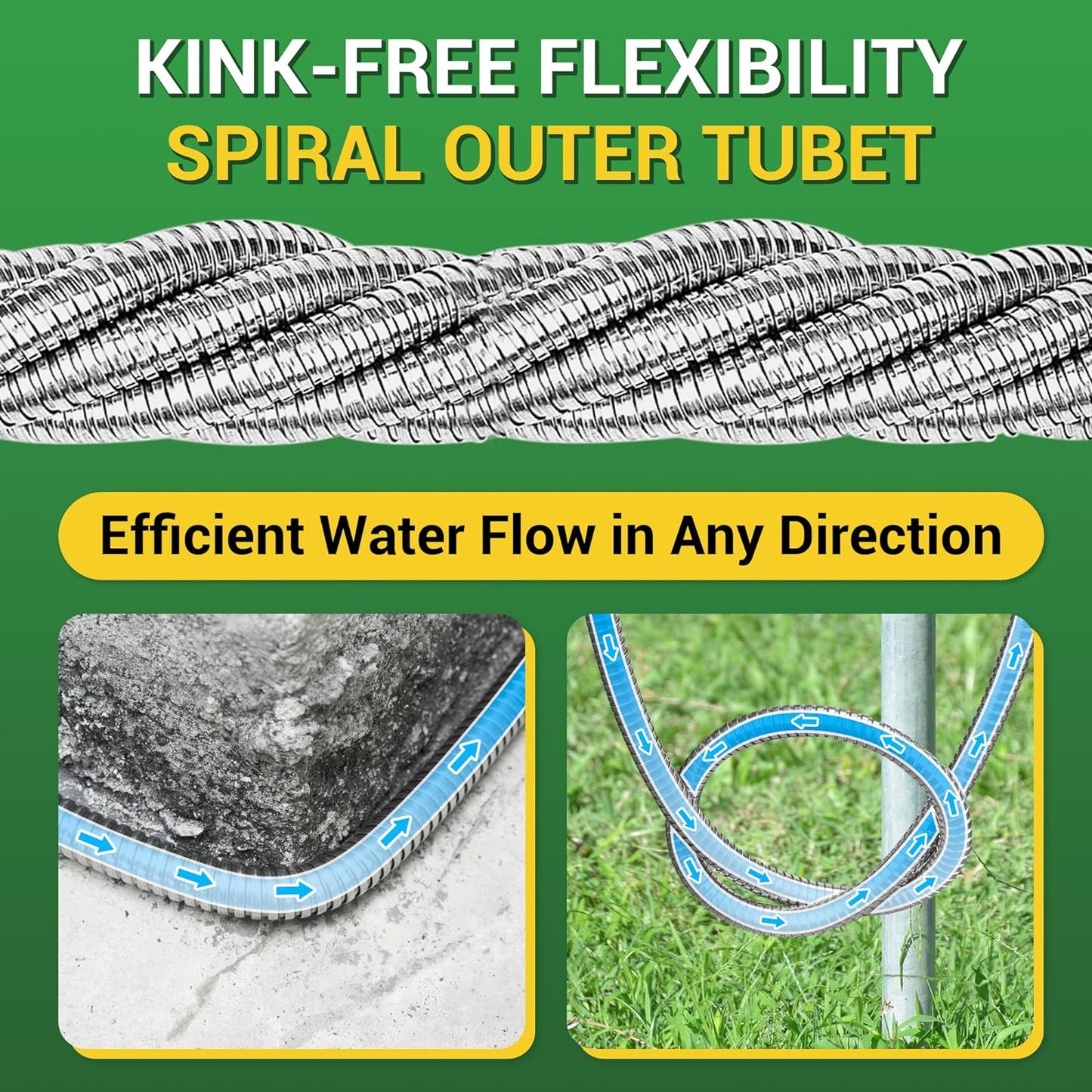 Garden Hose 3 FT - Heavy Duty Stainless Steel Water Hose Extension for Outdoor Use
