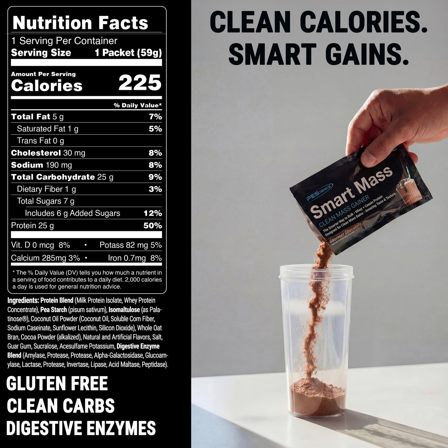 Smart Mass Gainer Lean Muscle Protein Powder Gourmet Chocolate 14 Packets