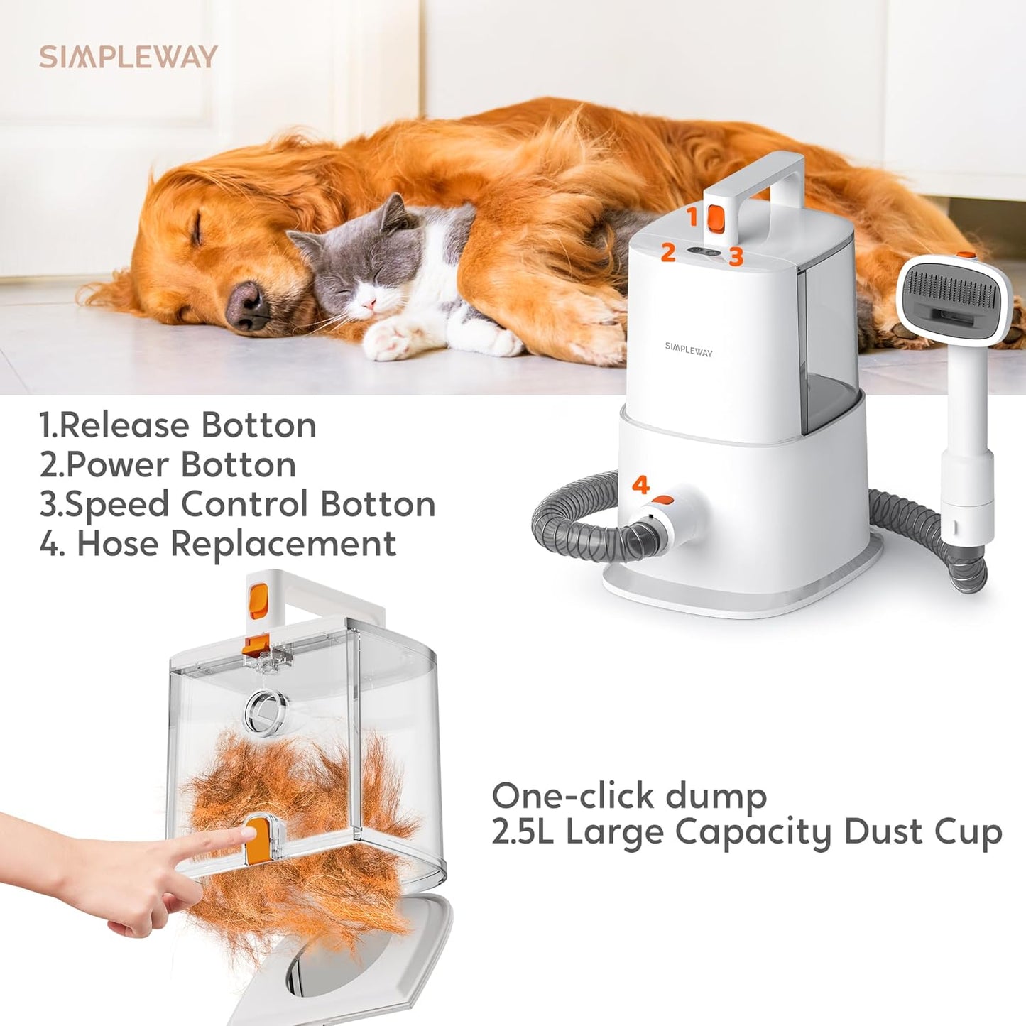 Portable Pet Grooming Vacuum with Powerful Suction & Specialized Tools