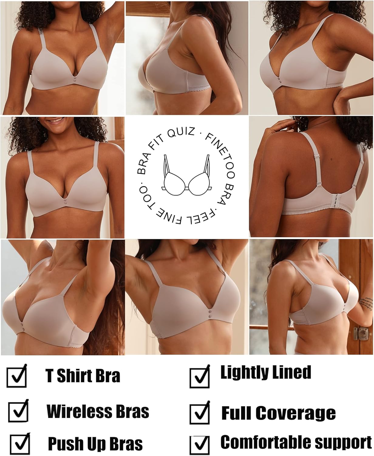 2-Pack Size 40C Wireless Bras for Women: Lightly Lined, Full Coverage, V-Neck T-shirt Bra for All-Day Comfort