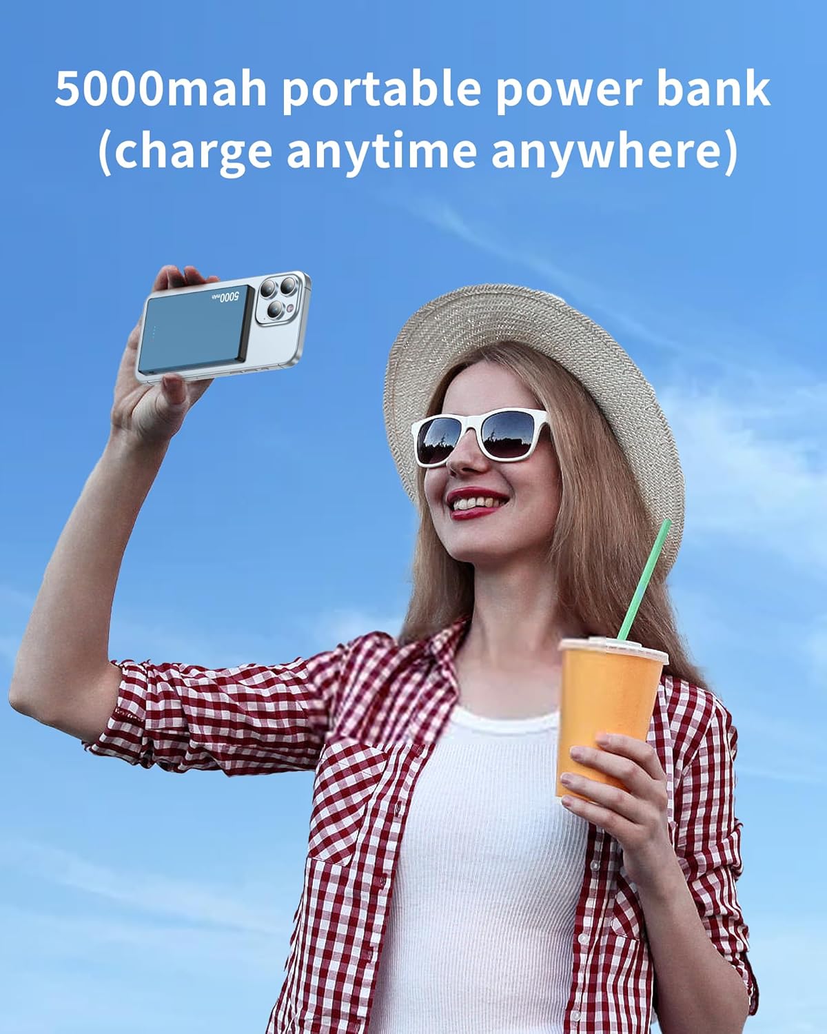 Magnetic Portable Charger 5000mAh, 0.29in Slim, 20W PD USB-C Two-Way, 7.5W/15W Wireless, Model AKD-YD52, Compatible with Phone 17/16/15/14/13 Series (Blue)