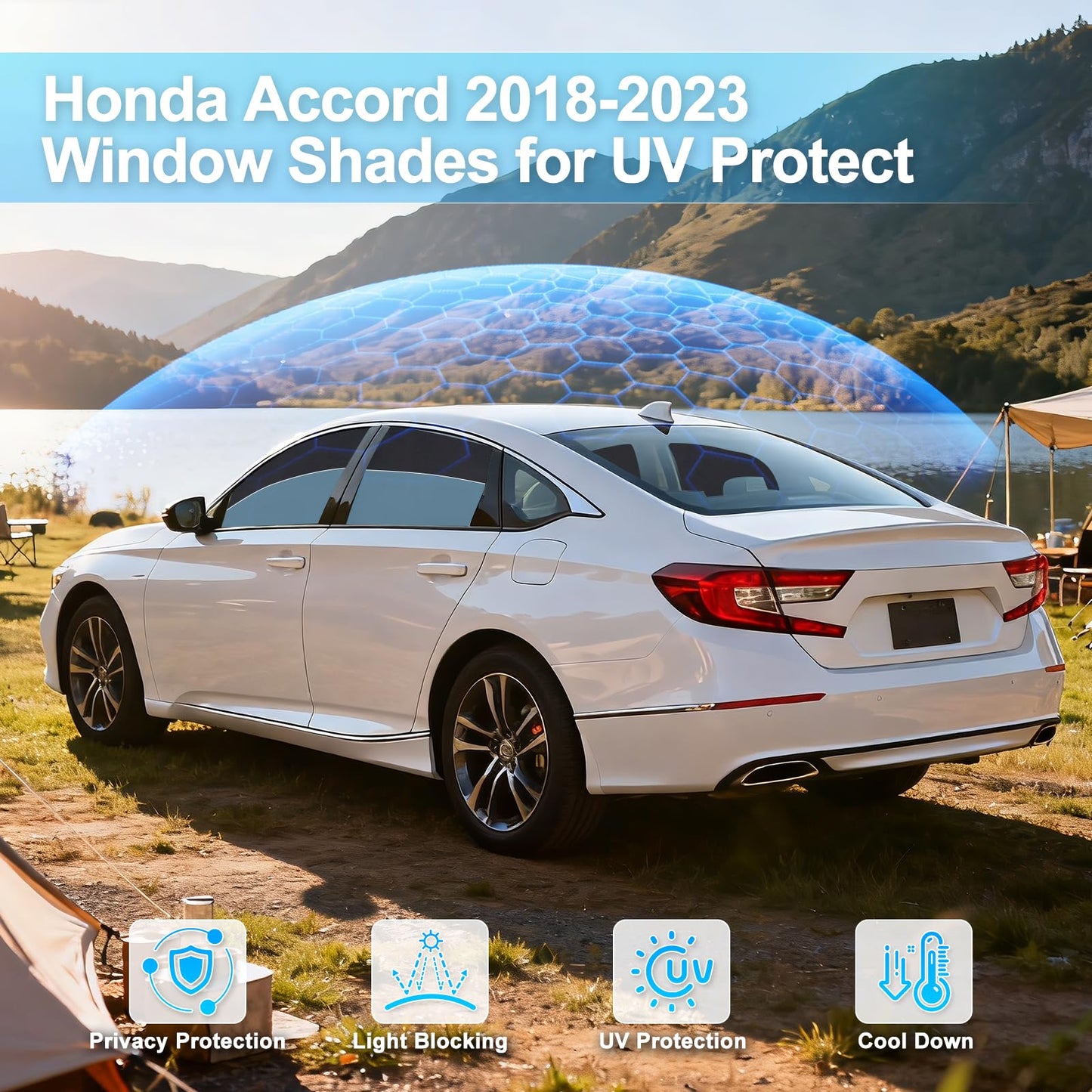 Custom Fit Car Window Shades for Honda Accord 2018-2023, 4-Pack Blackout UV Protection