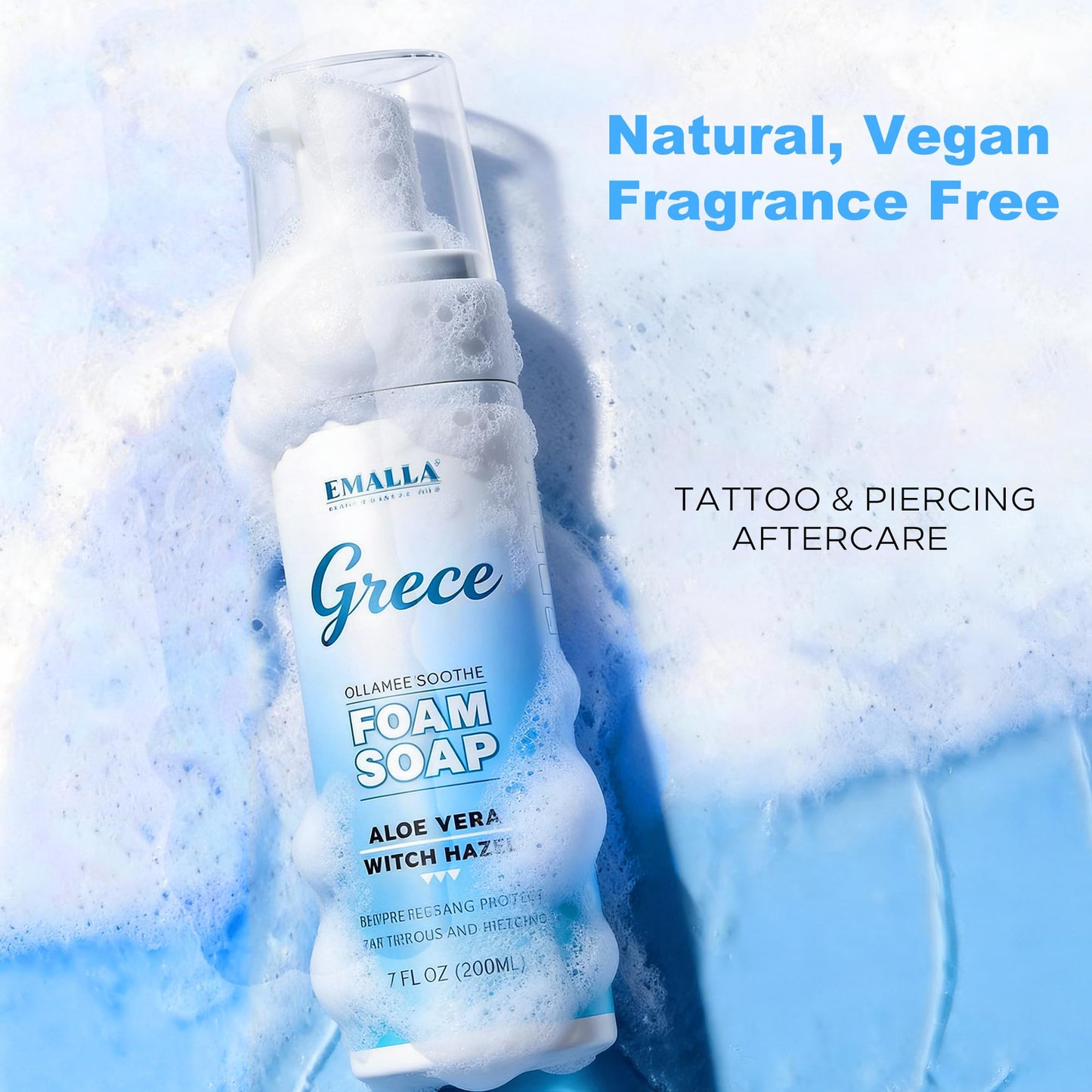 Foaming Tattoo Soap 5 oz (150 ml) Tattoo Aftercare Cleanser for Piercings and Permanent Makeup - Fragrance-Free Vegan Formula