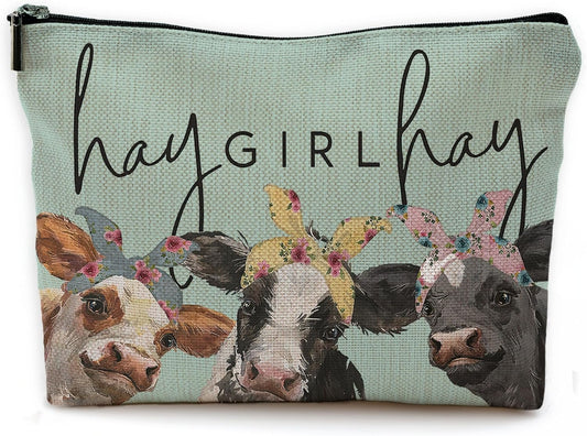 Premium Cow Print Makeup Bag for Women, Western Style Green Cosmetic Pouch – Ideal Size for Daily Use and Travel