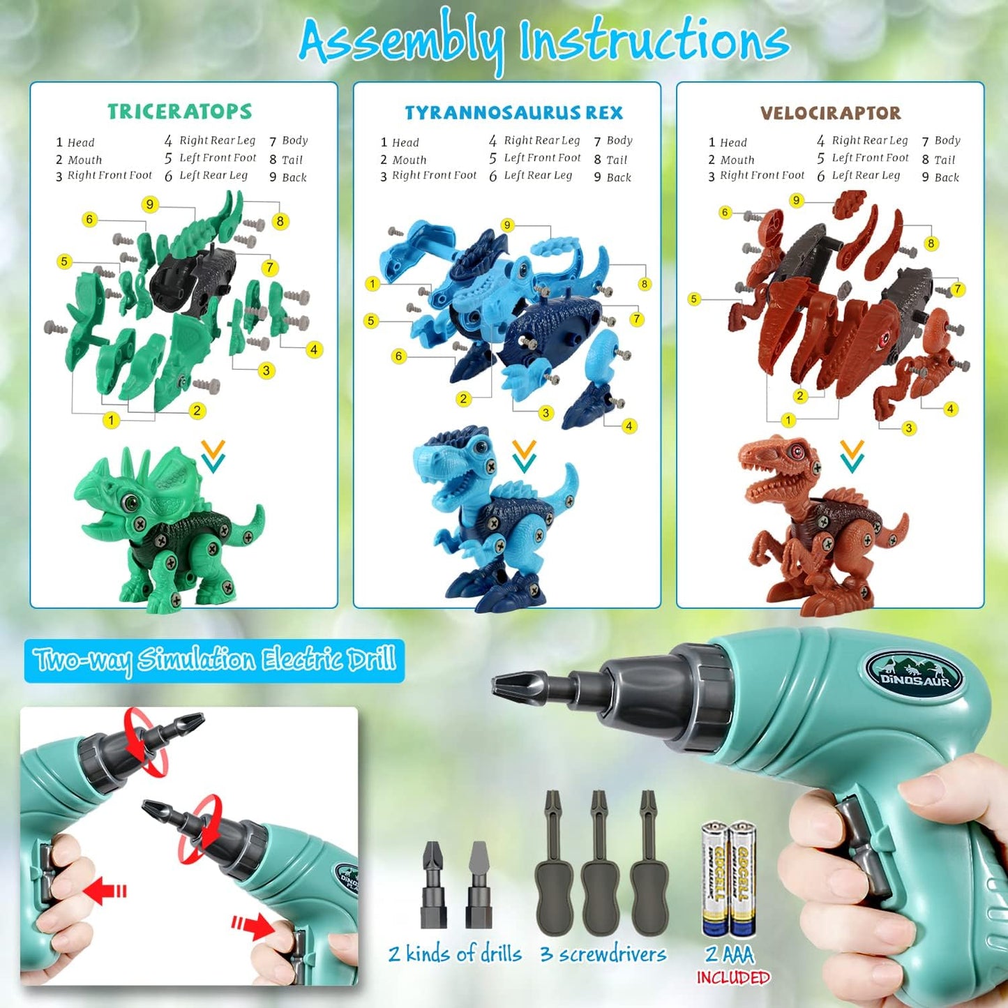 Engaging STEM Dinosaur Toys for Kids 3-8 Years - Educational Building Sets with Electric Drill