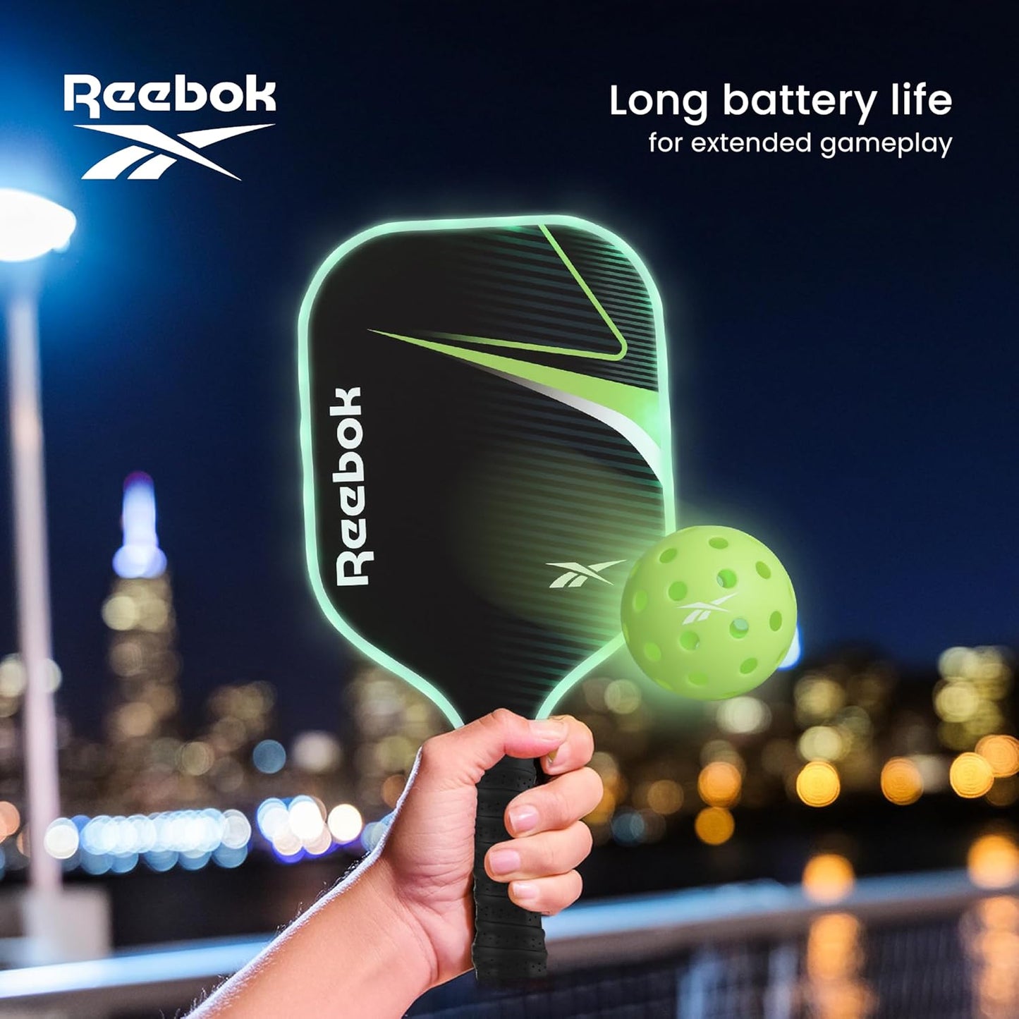 Reebok LED Pickleball Set with Fiberglass Paddles & Light-Up Balls - Ideal for Night Play