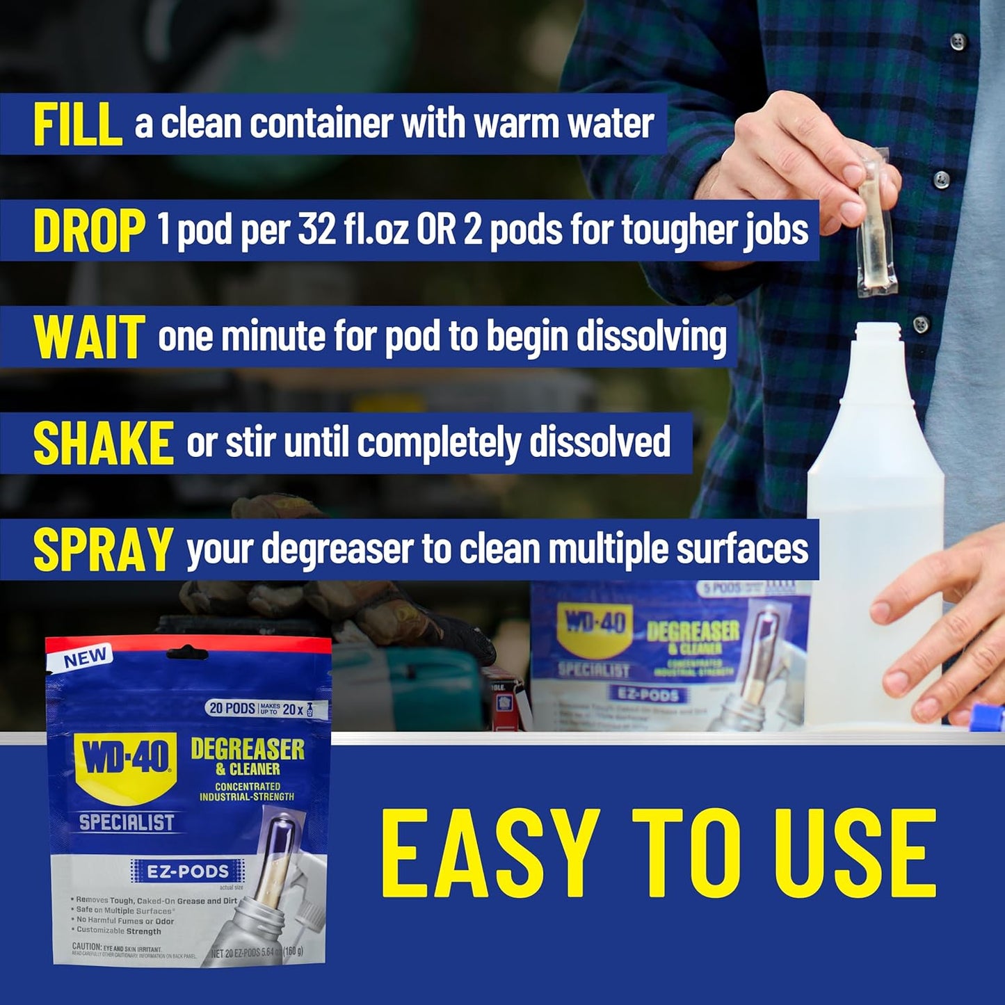 Maximize Efficiency with 20-Pack WD-40 Specialist Degreaser & Cleaner EZ-PODS - Multi-Surface, Custom Strength