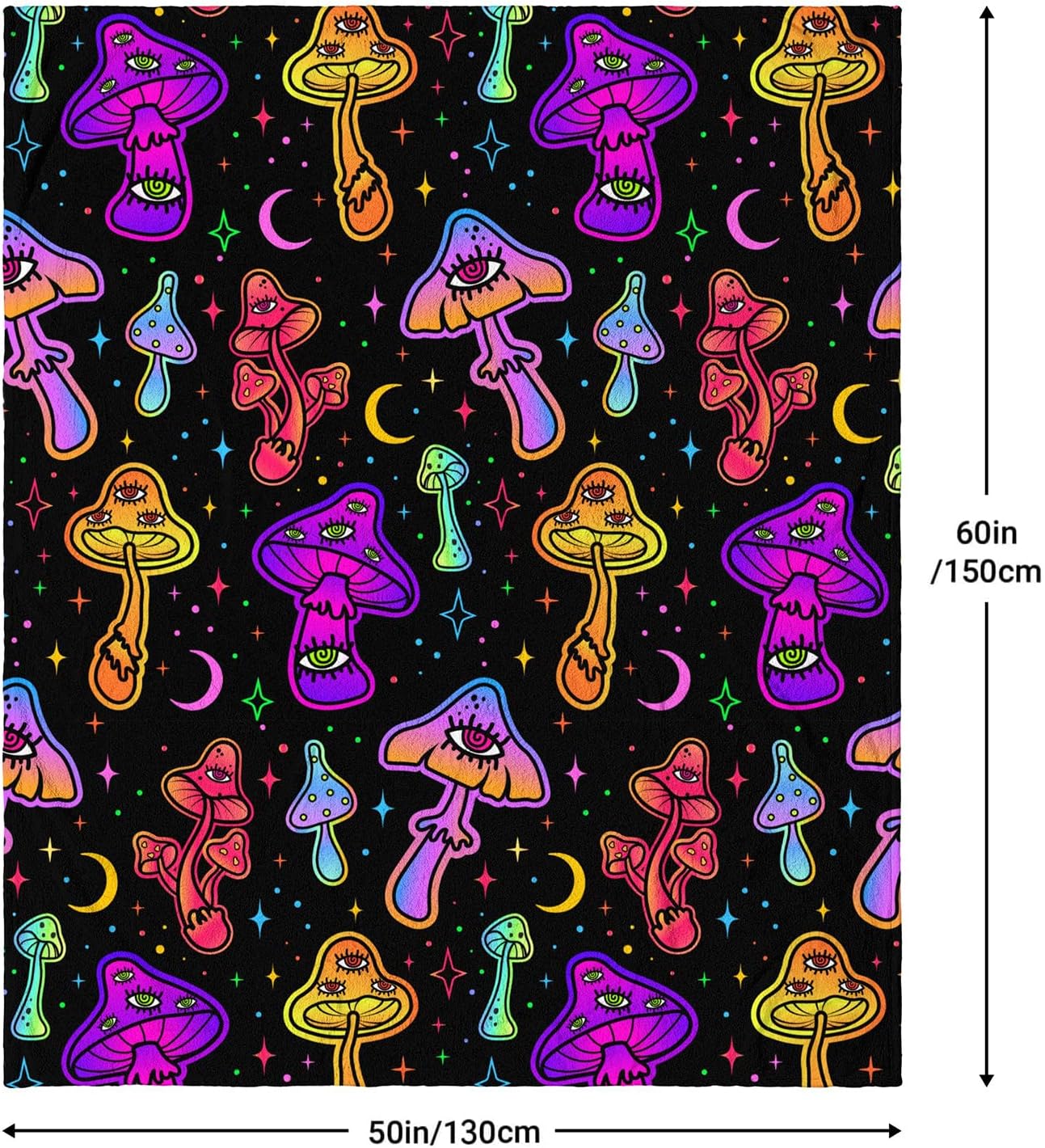Psychedelic Mushroom Themed Throw Blanket for Couch, Bed - Soft & Cozy, 50" x 60
