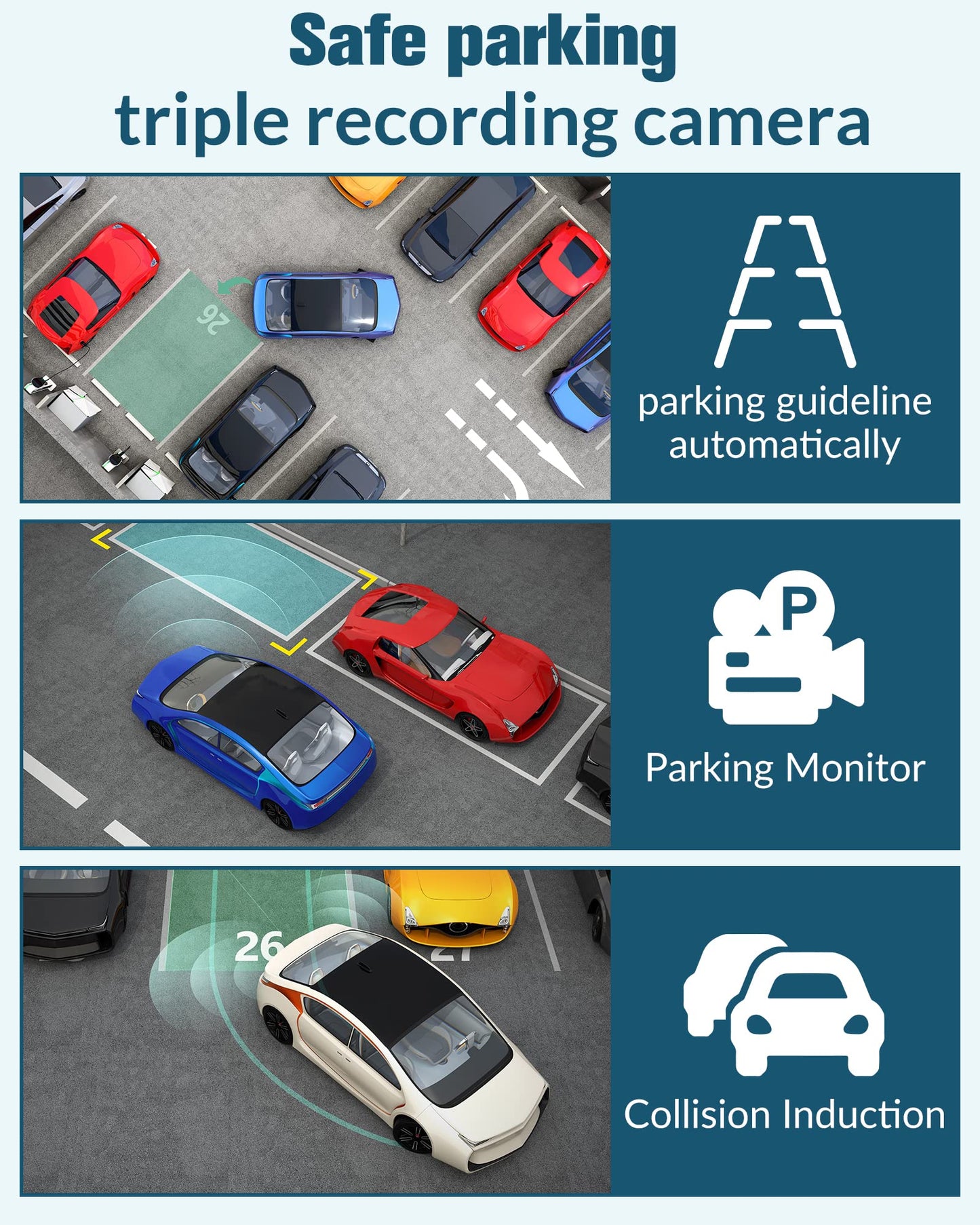3 Channel Dash Camera for Cars - 4K UHD Front, Rear, and Inside Cabin Triple Dash Cam with 32GB SD Card and IR Night Vision