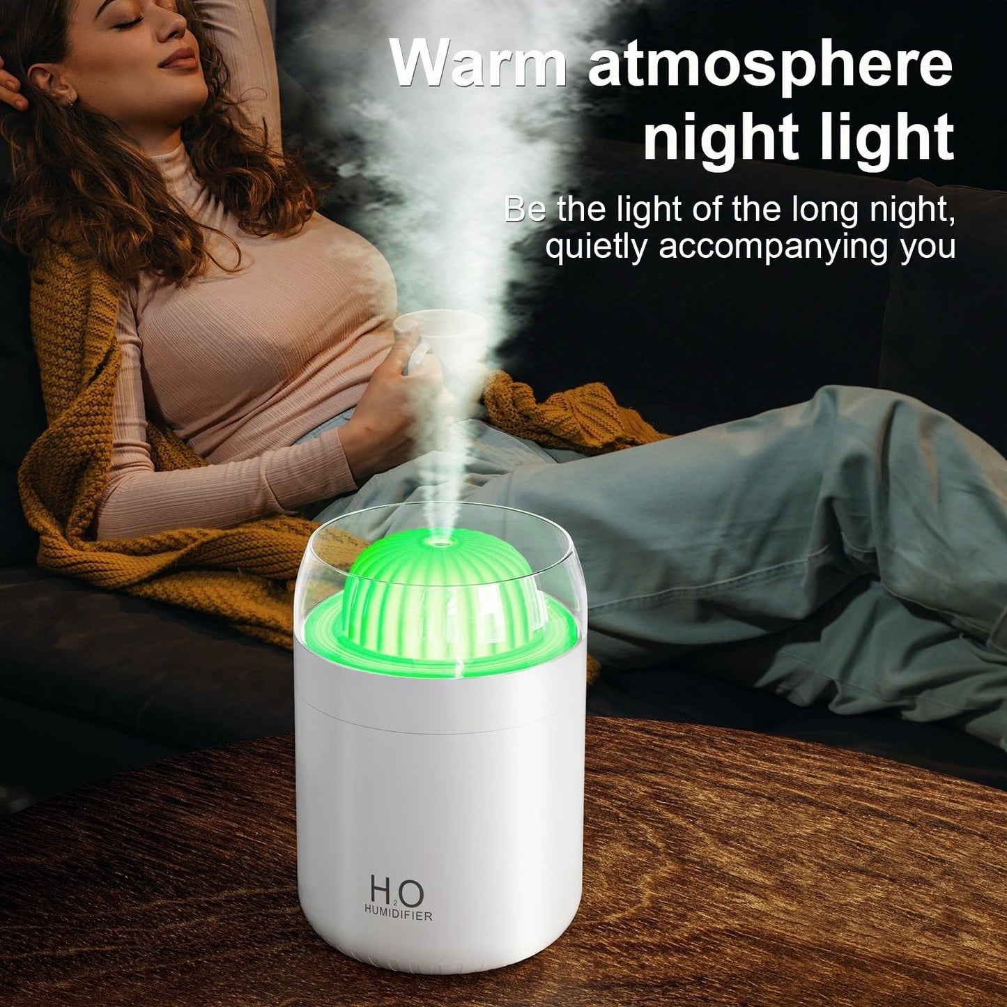 Cactus Mini Humidifier - 500ml Cool Mist Desk Humidifier with Night Light & Auto Shut-Off