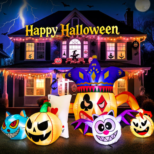 Halloween Inflatable Joker Pumpkin Owl and Black Cat with LEDs - 5.3 FT