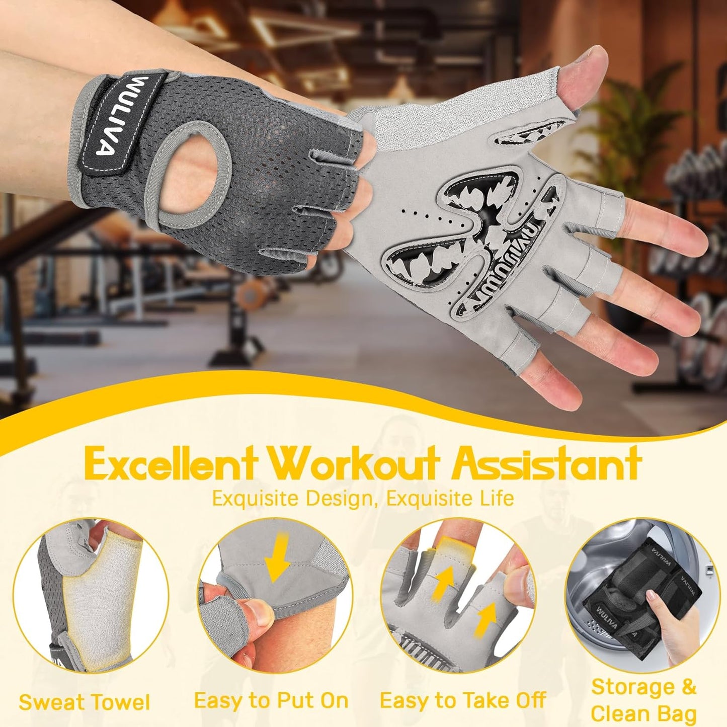 Workout Gloves for Men & Women - Padded Design, Wrist Support & Storage Bag