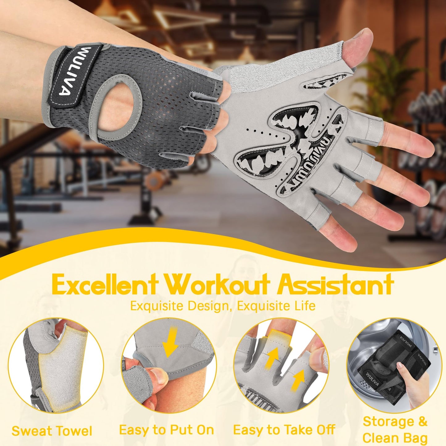 Workout Gloves for Men and Women - Ideal for Light & Medium Gym Exercise Training & Cycling, Includes Padded Design, Detachable Wrist Strap & Storage Mesh Bag