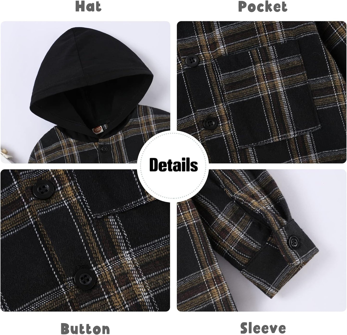 Toddler Baby Boy Girls Plaid Flannel Hooded Top, Long Sleeve, Sizes 18-24 Months