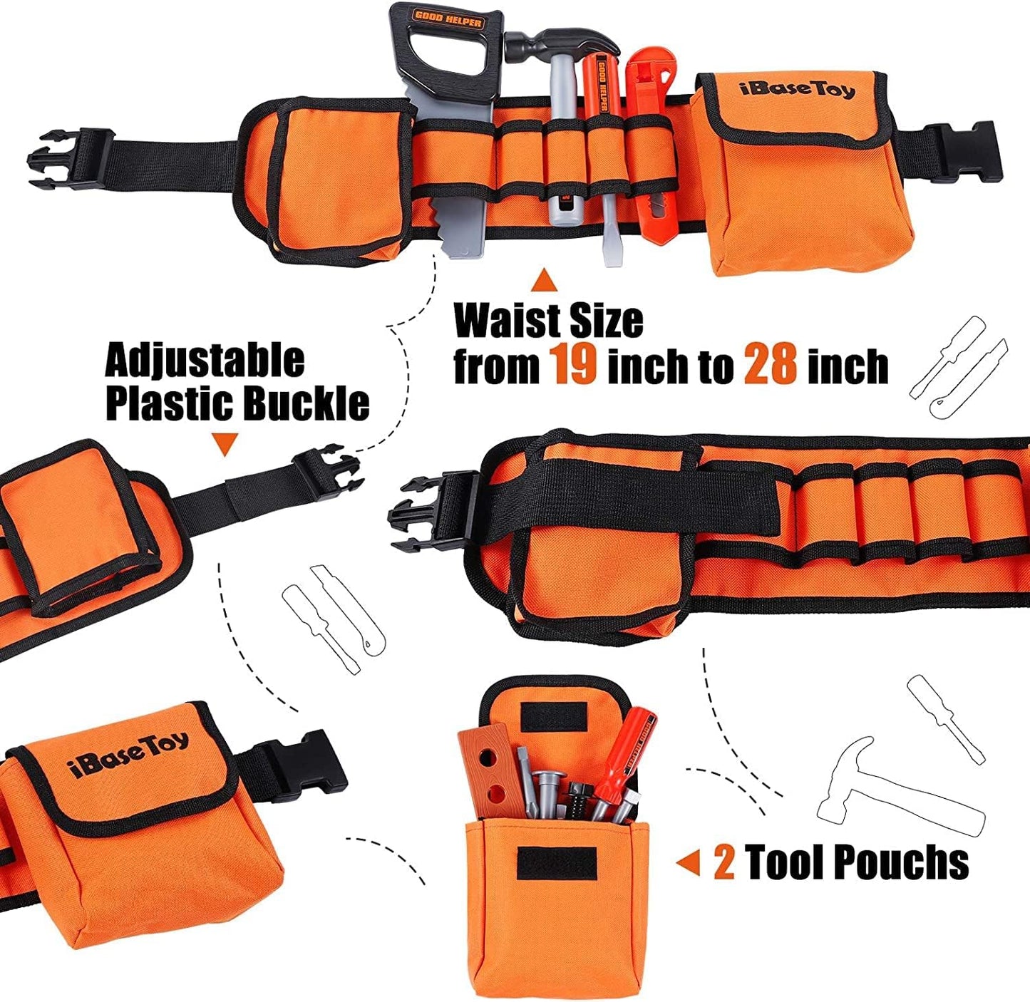 Kids 32-Piece Tool Set with Tool Box, Electronic Toy Drill & Tool Belt (19–28 in / 48–71 cm) – Pretend Construction Playset for Ages 3–7