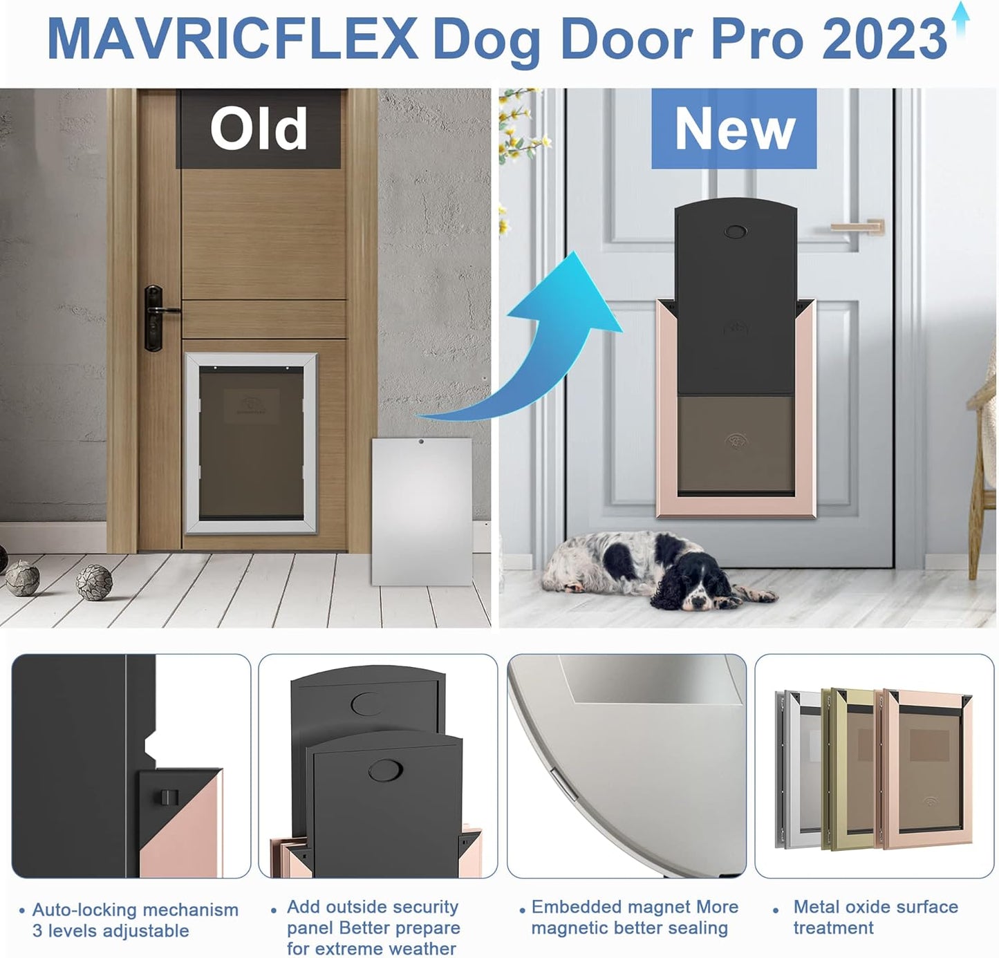 Size Large Rose Gold Aluminum Dog Door - Weatherproof with Magnetic Lock - Fits Dogs up to 100 lbs