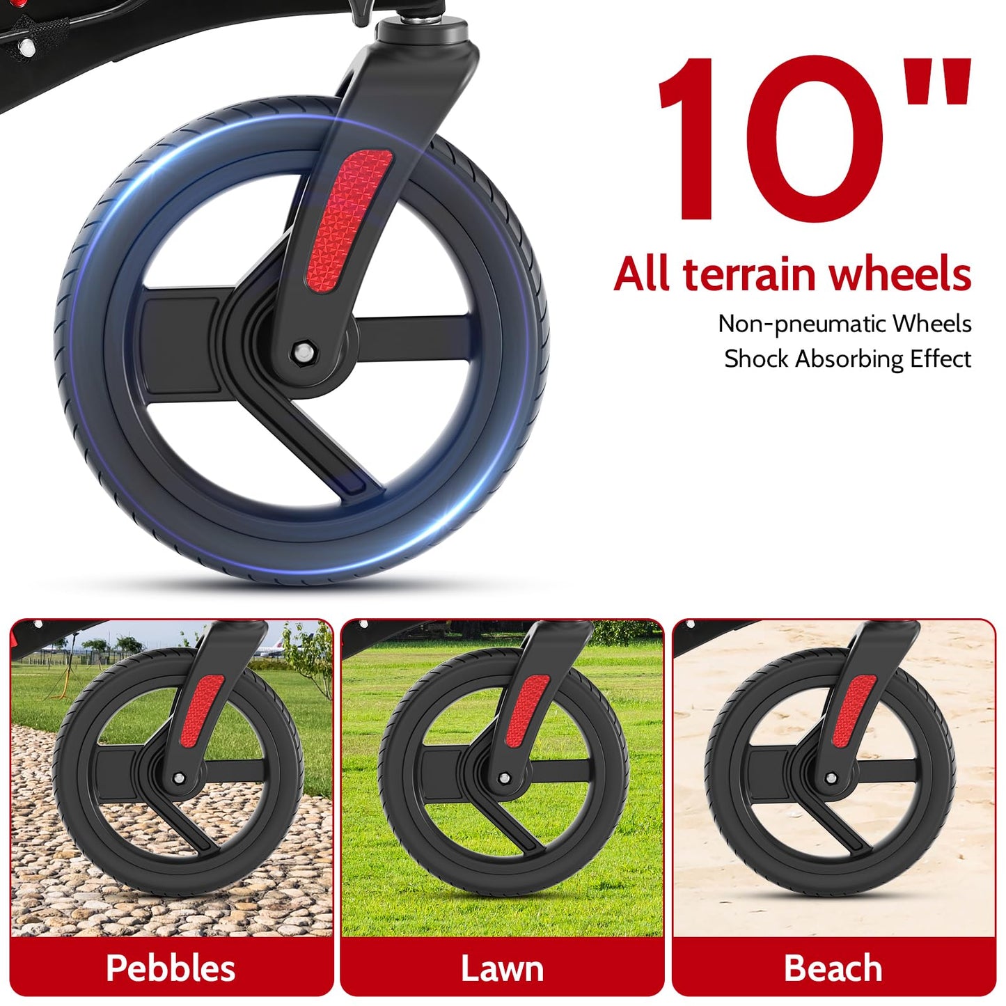 Portable Folding Walker with Mesh Seat, 350lb Capacity, 10-Inch Wheels - Red