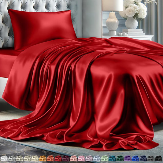 Luxurious Twin Satin Sheet Set 3 Pcs, Deep Pocket - Perfect for a Comfortable Sleep