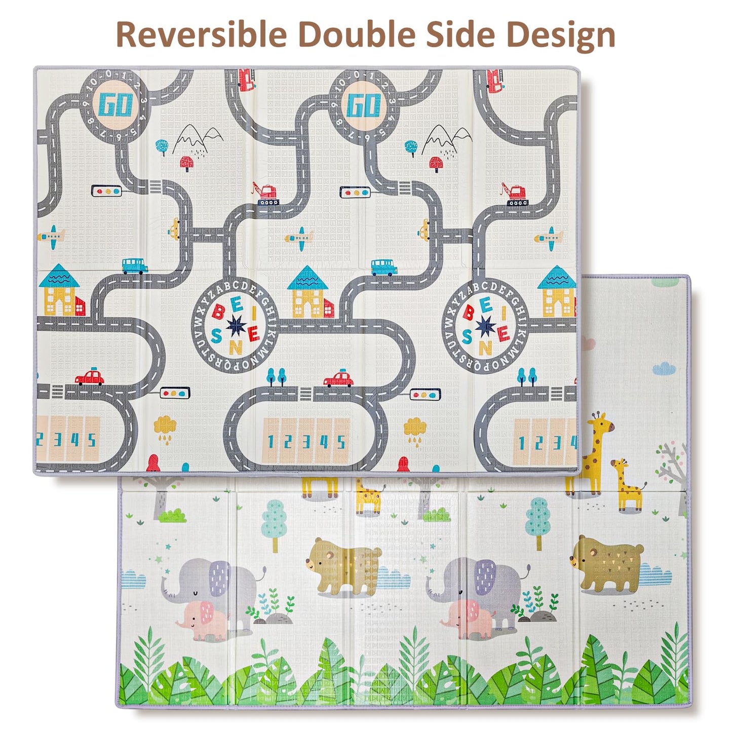 Baby Play Mat 79 x 59 in (200 x 150 cm), Foldable Waterproof XPE Foam Crawling Mat for Babies & Toddlers, Reversible Non-Toxic Tummy Time Play Area