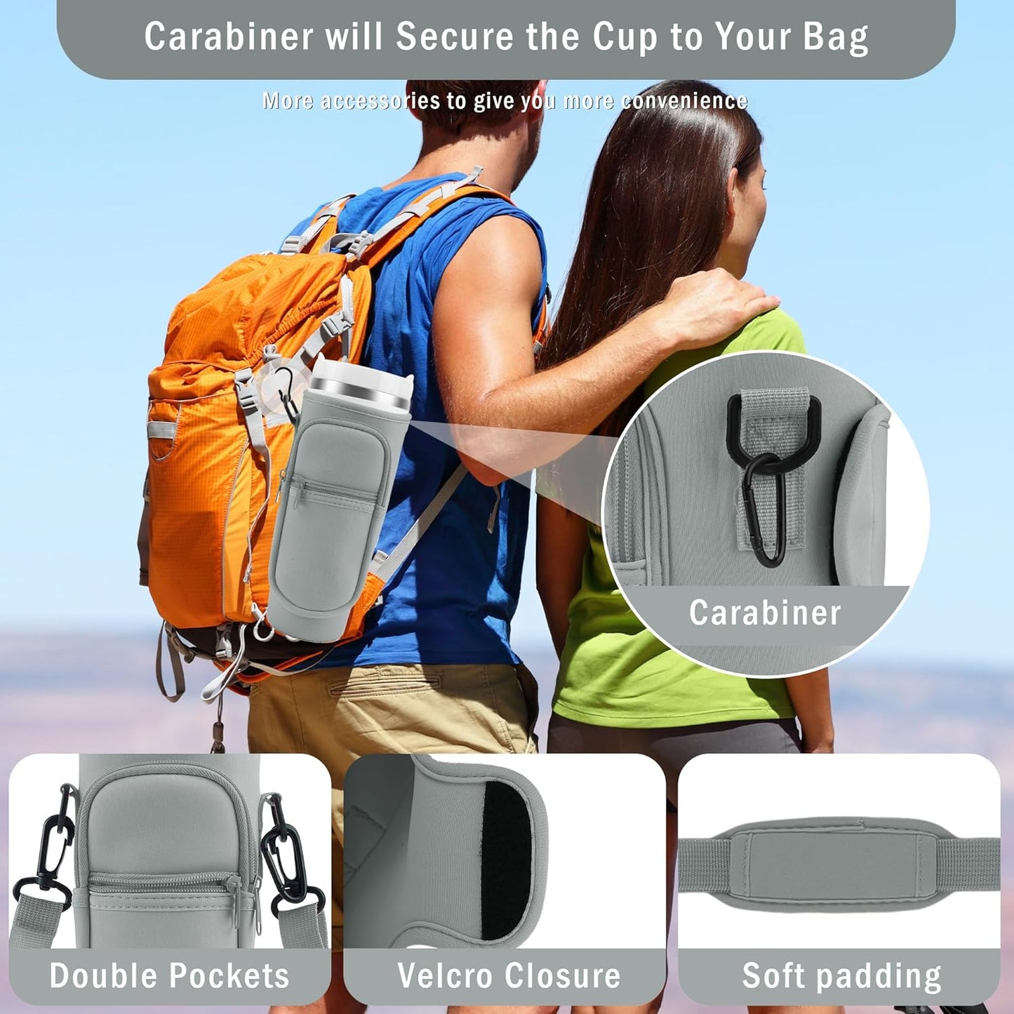Stylish Water Bottle Carrier for Stanley Cup 40oz with Phone Pocket & Keychain Accessories