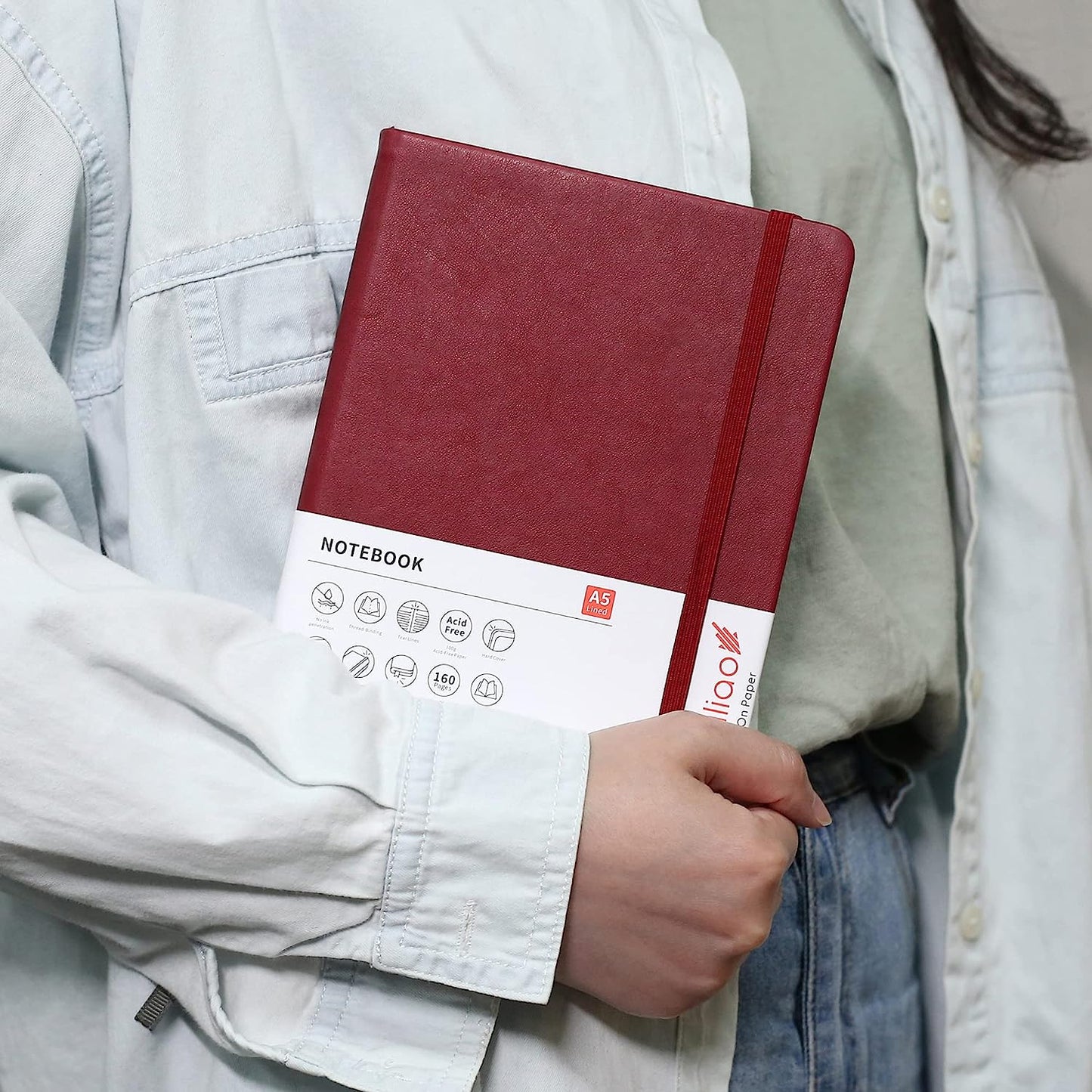 5.7"x8.4" Red 160 Page Ruled Hardcover Notebook/Journal w/ 100 GSM Paper