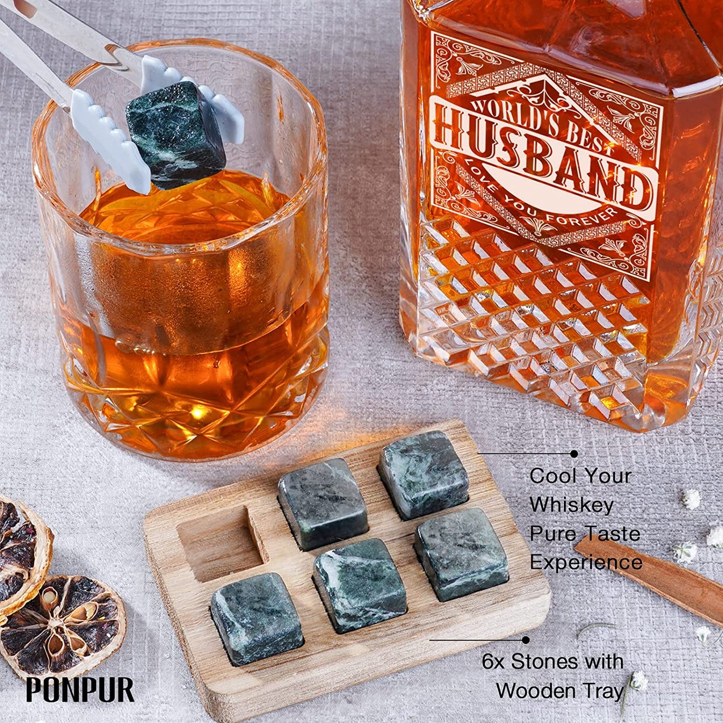 "World's Best Husband" 26oz Crystal Whiskey Decanter Set w/ 2 Whiskey Glasses