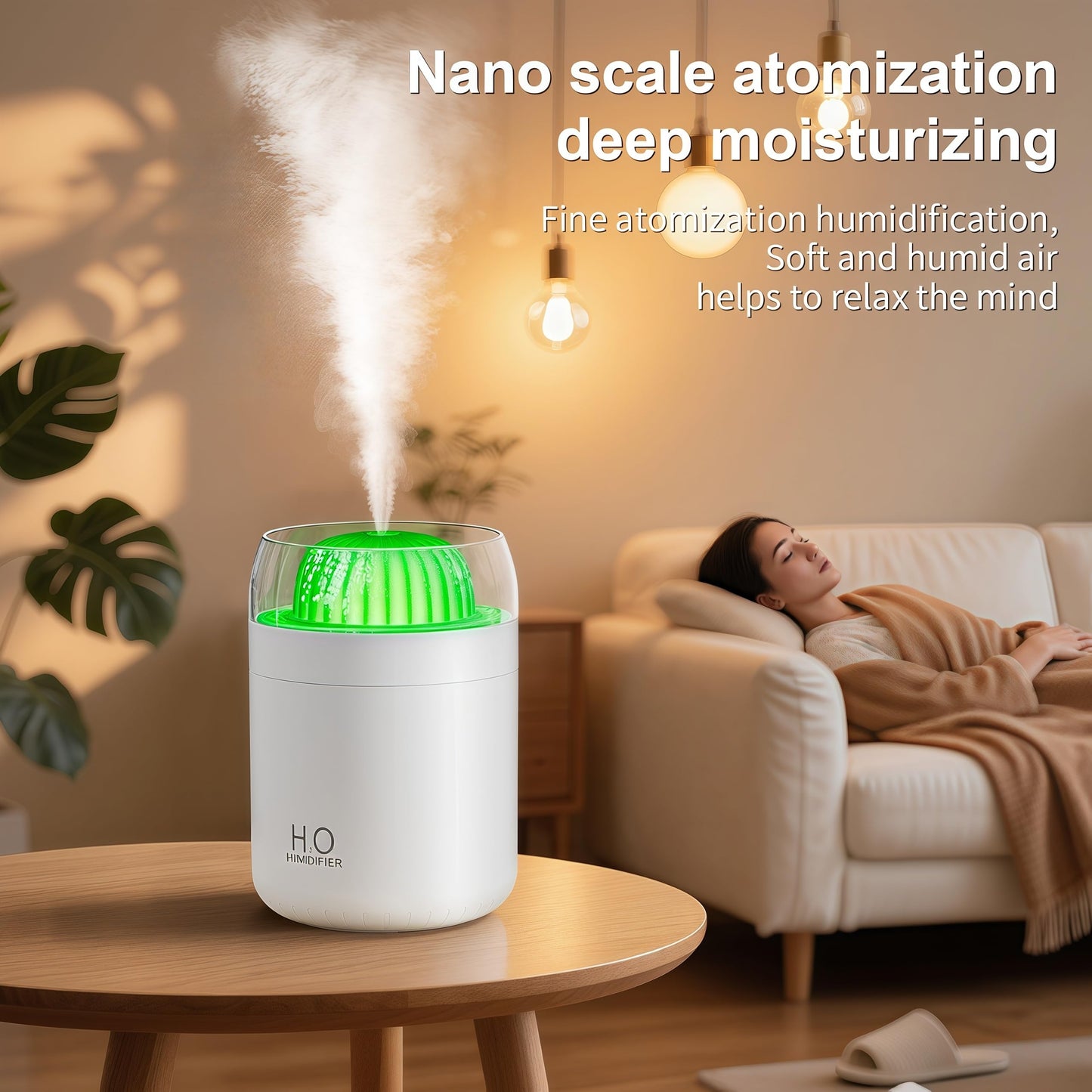 Cactus Mini Humidifier - 500ml Cool Mist Desk Humidifier with Night Light & Auto Shut-Off