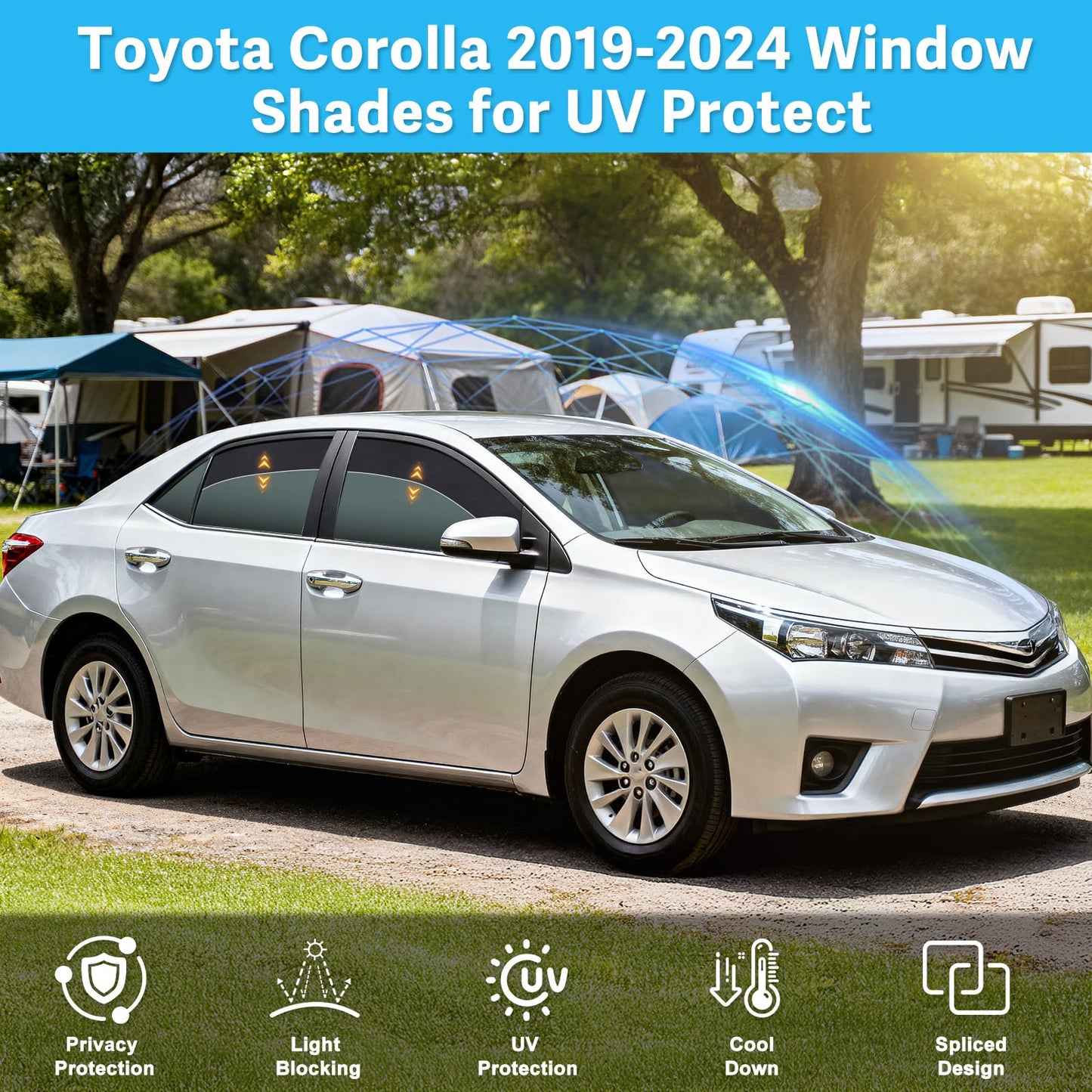 Custom Fit Car Window Shades for Toyota Corolla 2019-2024, 4-Pack Magnetic Blackout Covers for Privacy and UV Protection