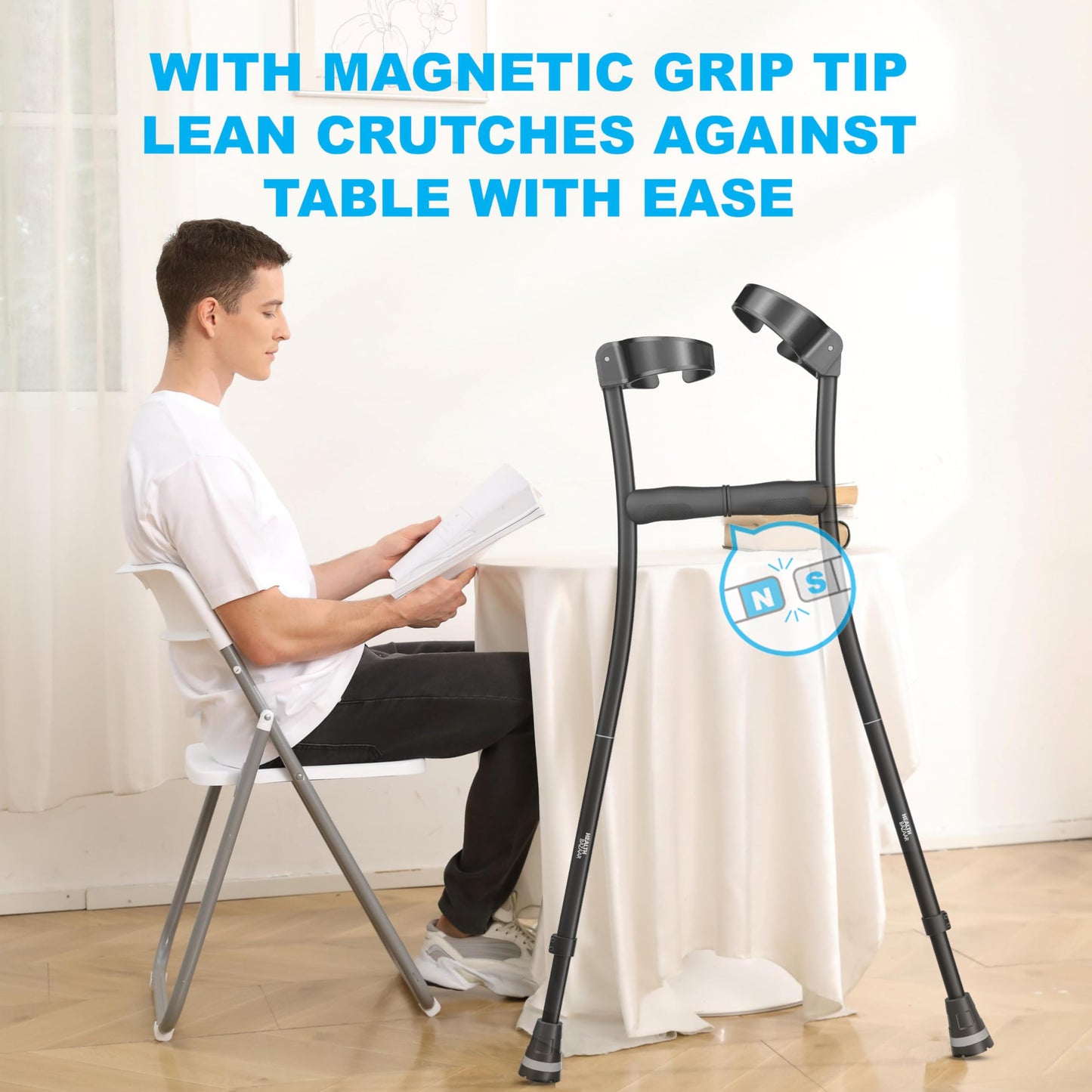 Ergonomic Foldable Forearm Crutches - Adjustable Height Walking Aid for Adults