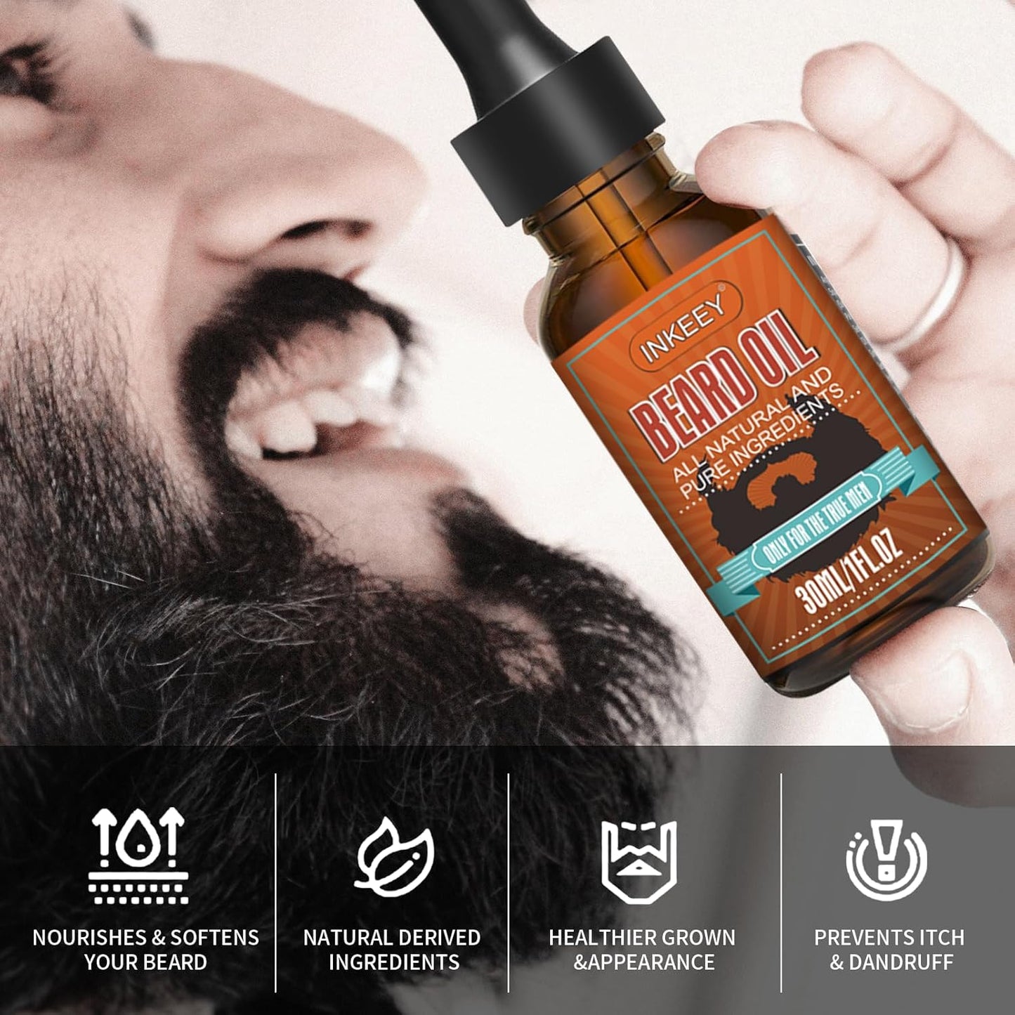 Premium Beard Growth Oil with Tea Tree & Jojoba: Natural Formula for Softer, Fuller Facial Hair - Moisturizing Treatment for Men's Beard Care (1 fl oz/30ml)