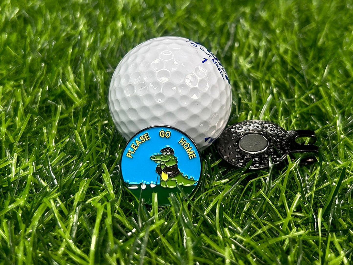 1" Crocodile "Please Go Home" Golf Ball Marker/Coin w/ Strong Magnetic Hat Clip