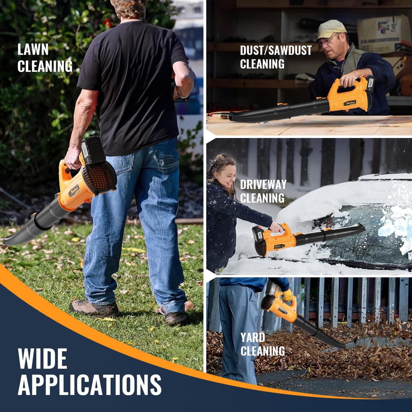 Cordless Leaf Blower with 2x 4.0Ah Batteries and Charger, 6-Speed 250 MPH Electric Blower for Lawn Care and Garden Cleaning