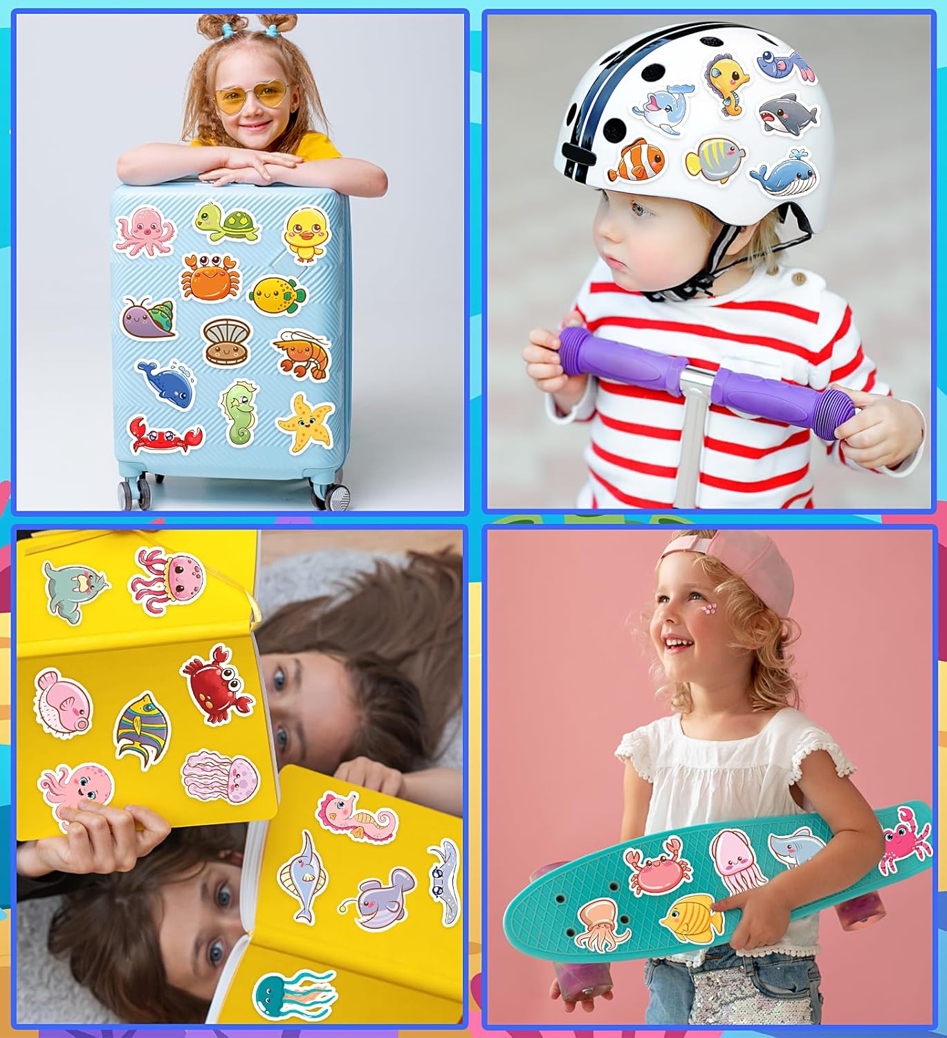 100 PCS Ocean-Themed Kids Stickers: Perfect for Water Bottles & Crafts, Ideal Gifts for Ages 3-12